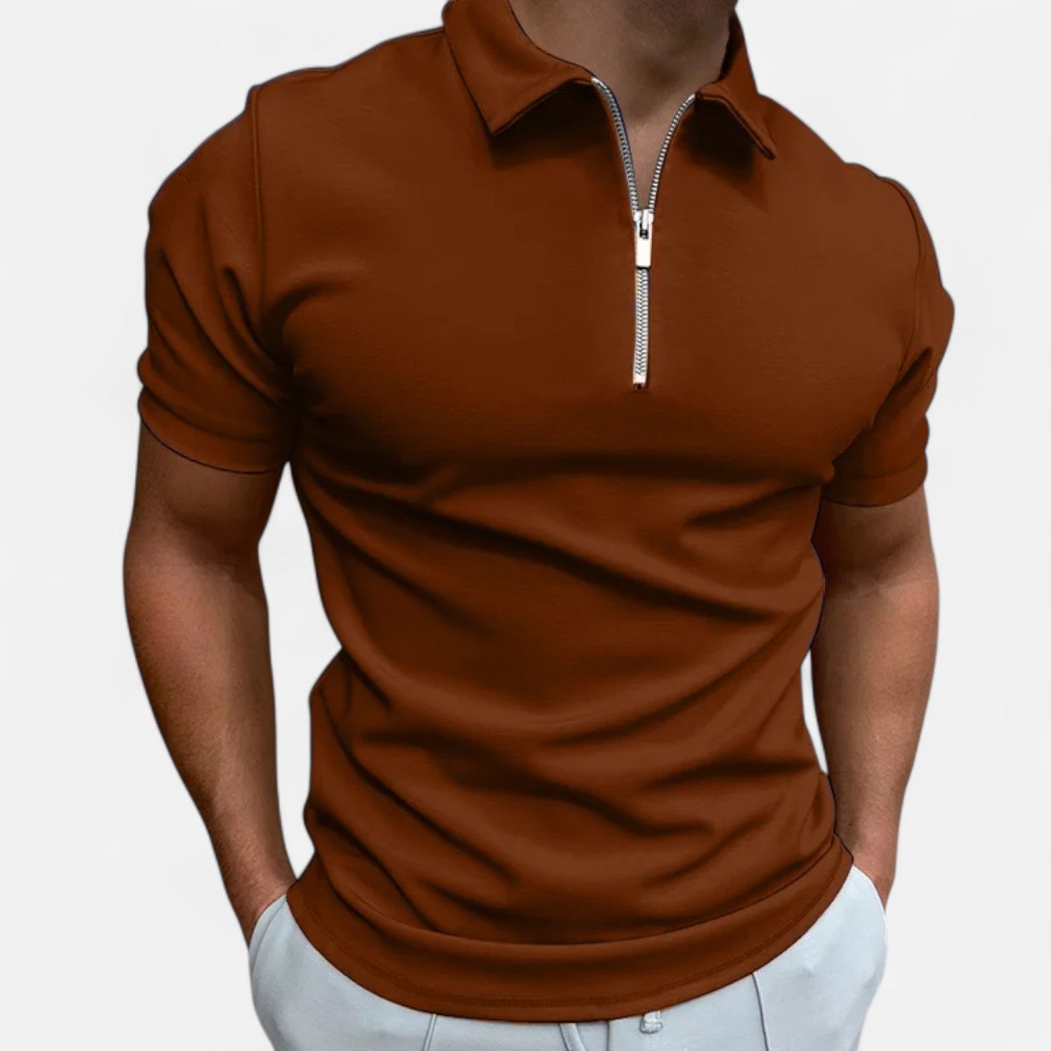 Maison Dresson | Men’s Zip‑Up Polo – Short Sleeve, Turn‑Down Collar, Refined Comfort