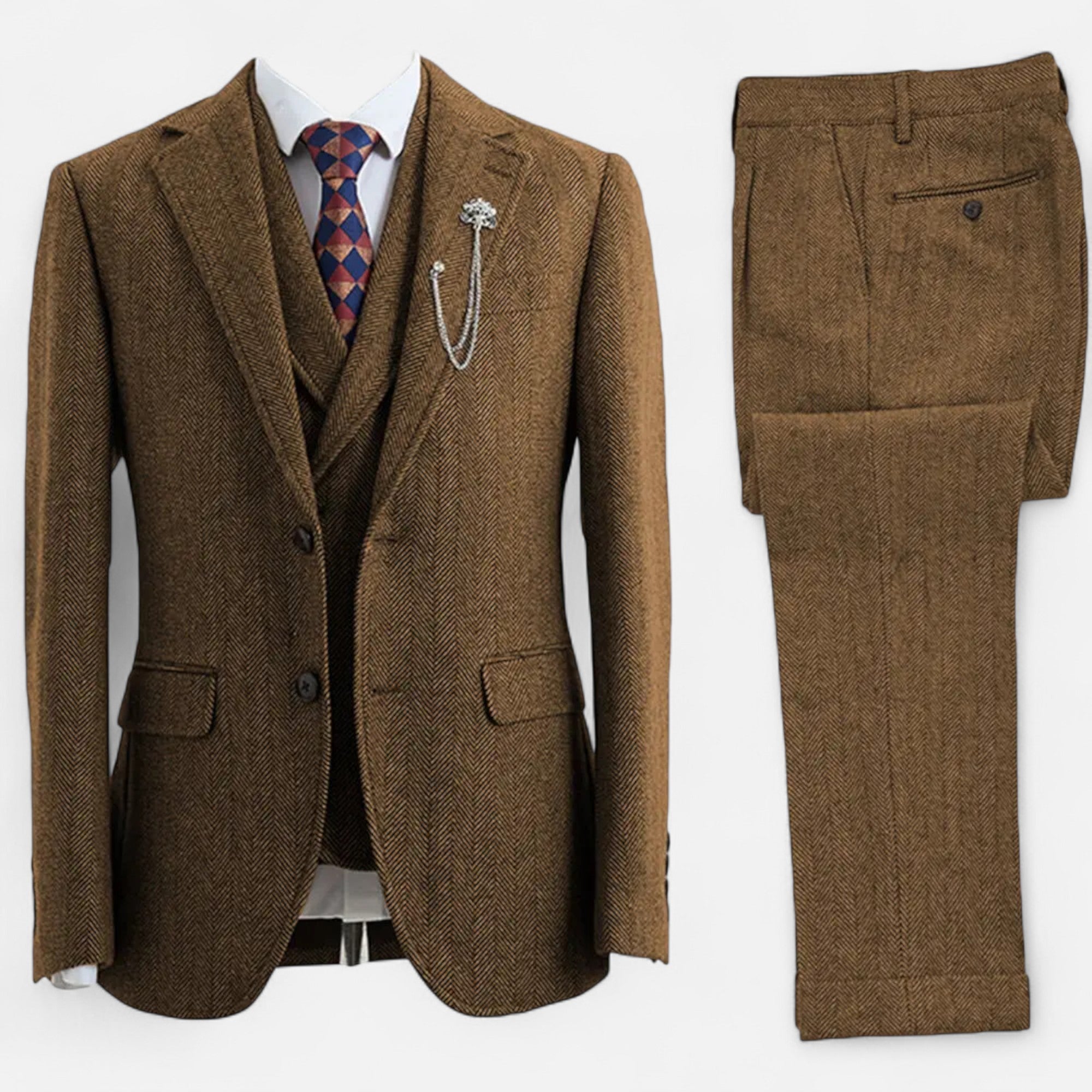 Maison Dresson | Men’s 3-Piece Tweed Herringbone Double-Breasted Suit