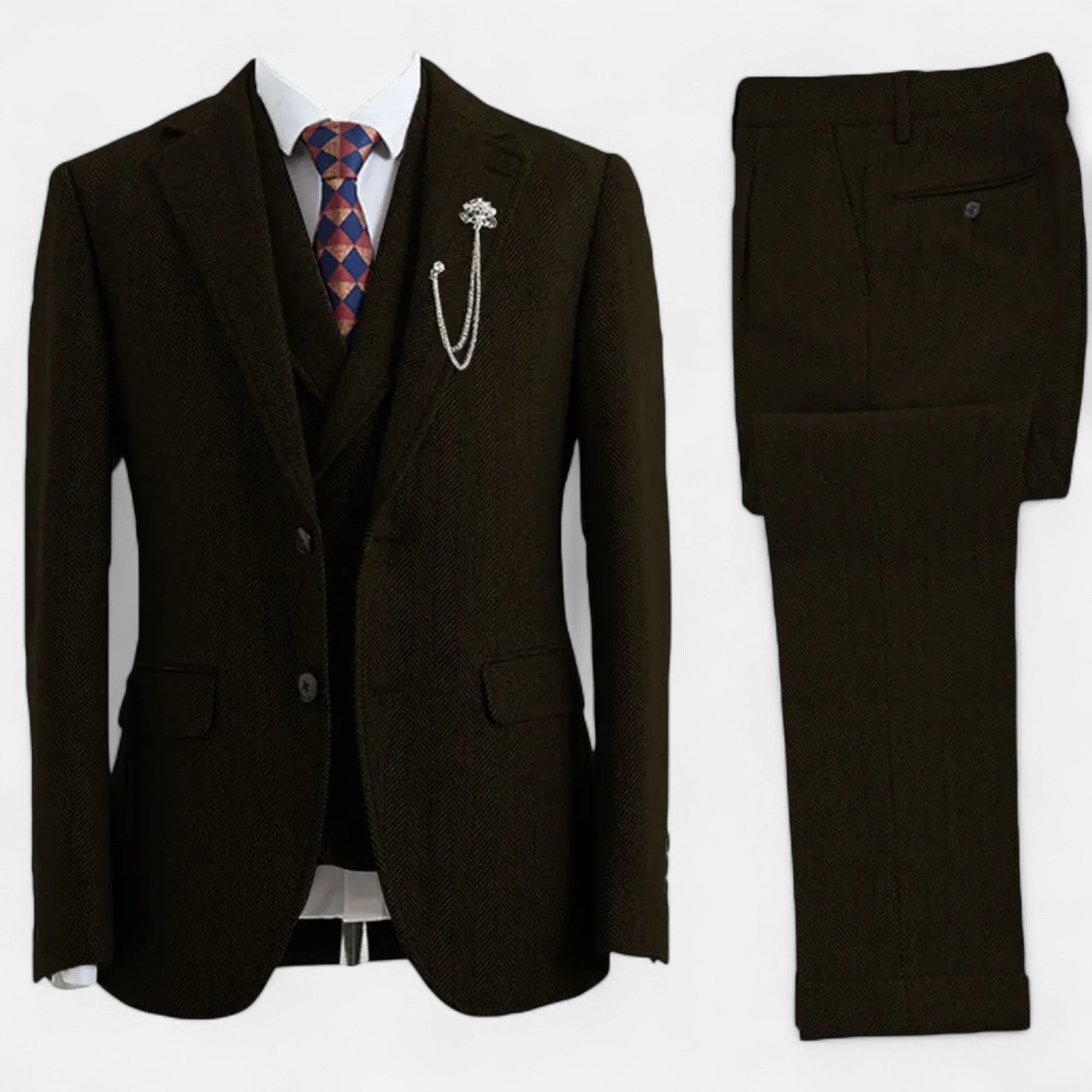 Maison Dresson | Men’s 3-Piece Tweed Herringbone Double-Breasted Suit