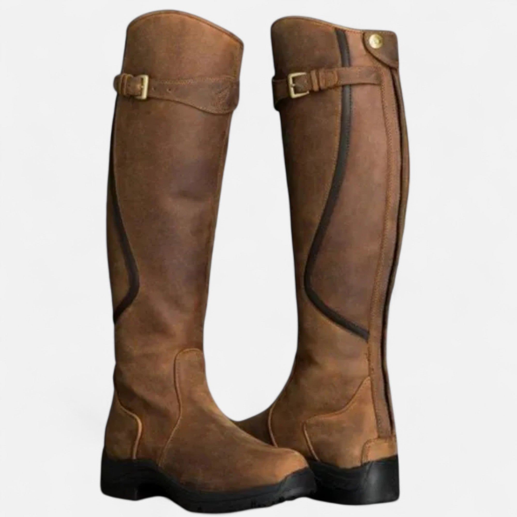 Maison Dresson | Women’s Knee-High PU Leather Heel Boots – “Angel Baby” Motif