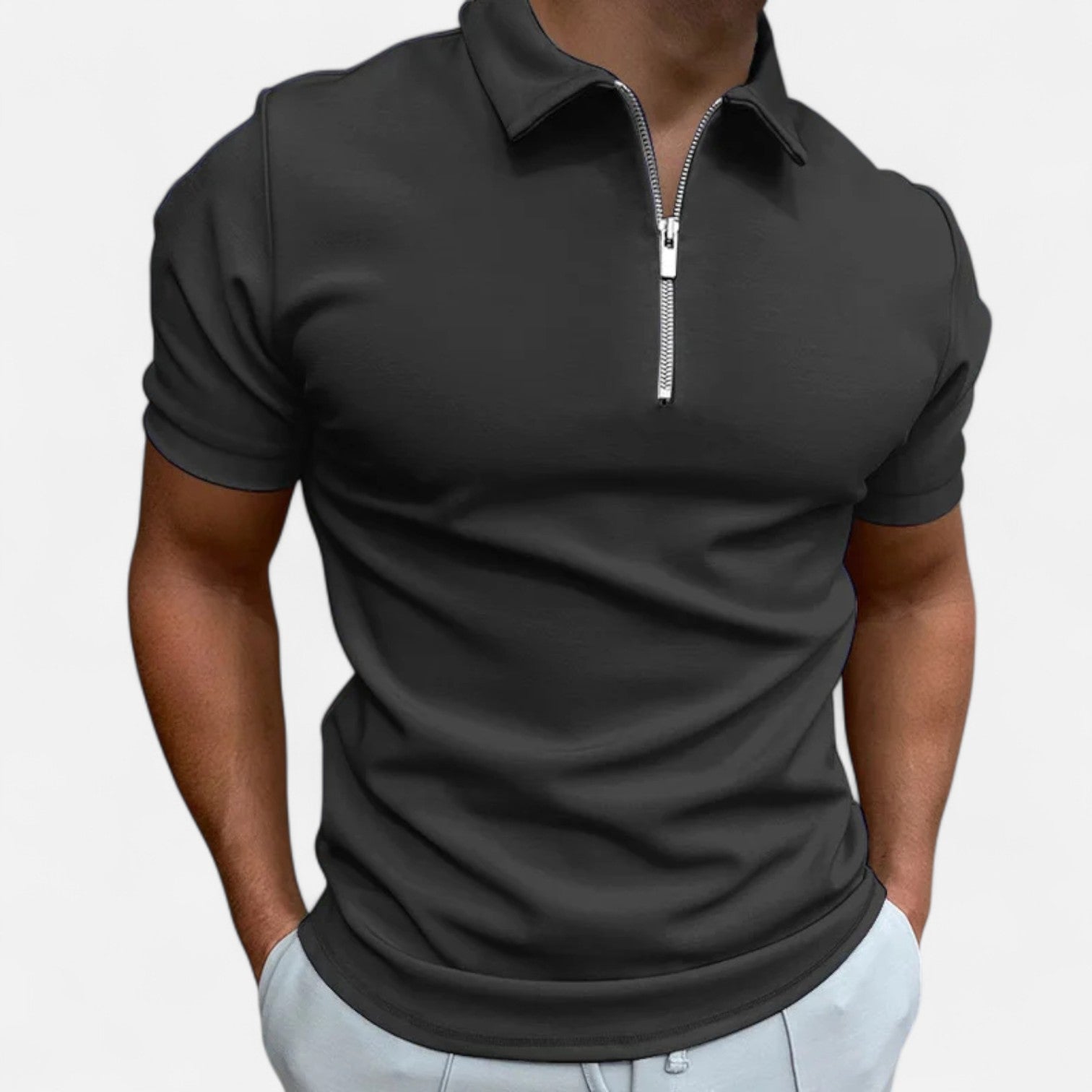 Maison Dresson | Men’s Zip‑Up Polo – Short Sleeve, Turn‑Down Collar, Refined Comfort