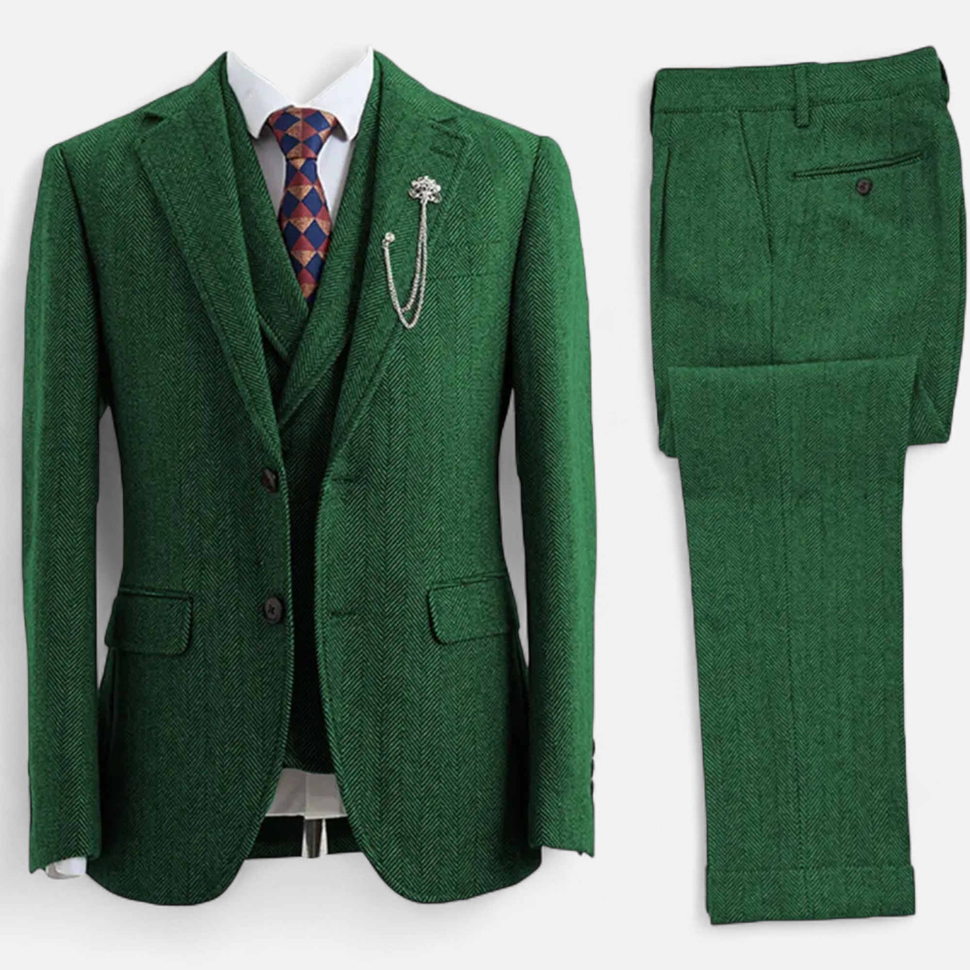 Maison Dresson | Men’s 3-Piece Tweed Herringbone Double-Breasted Suit