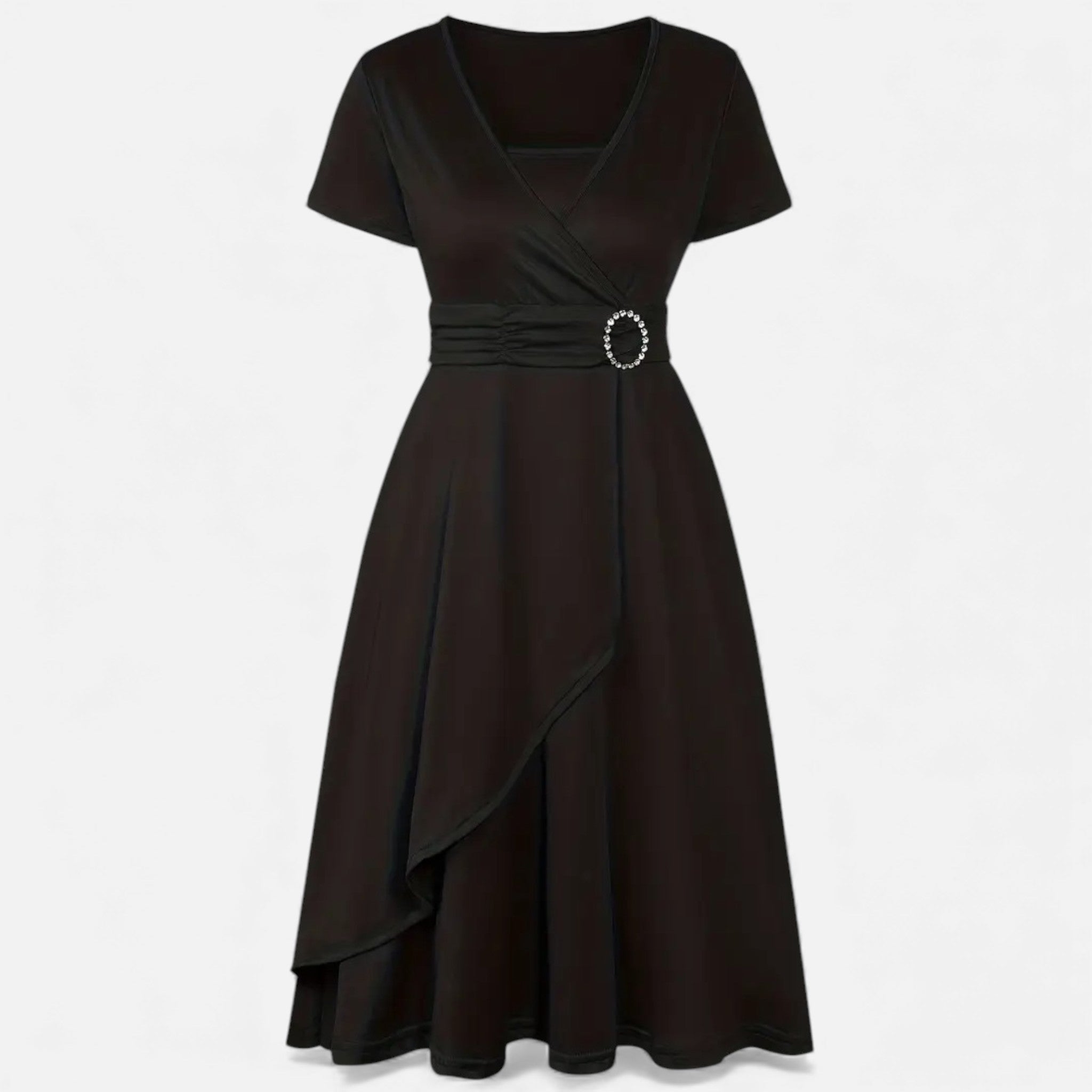 Maison Dresson | Women’s Rhinestone V-Neck Asymmetrical Evening Dress