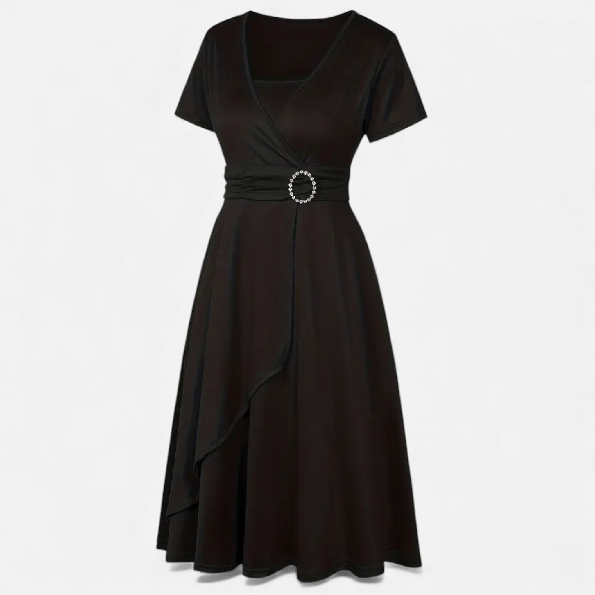 Maison Dresson | Women’s Rhinestone V-Neck Asymmetrical Evening Dress