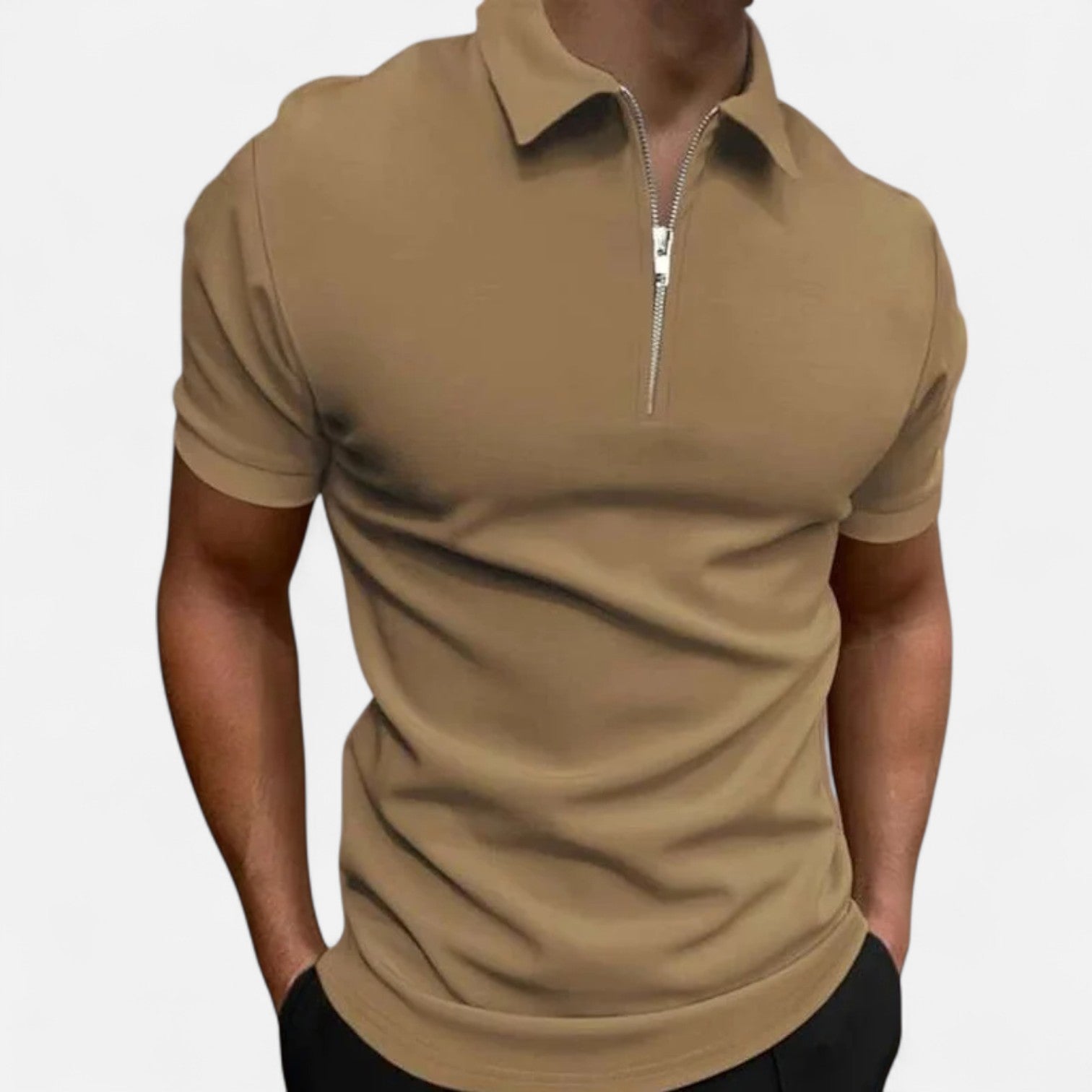 Maison Dresson | Men’s Zip‑Up Polo – Short Sleeve, Turn‑Down Collar, Refined Comfort