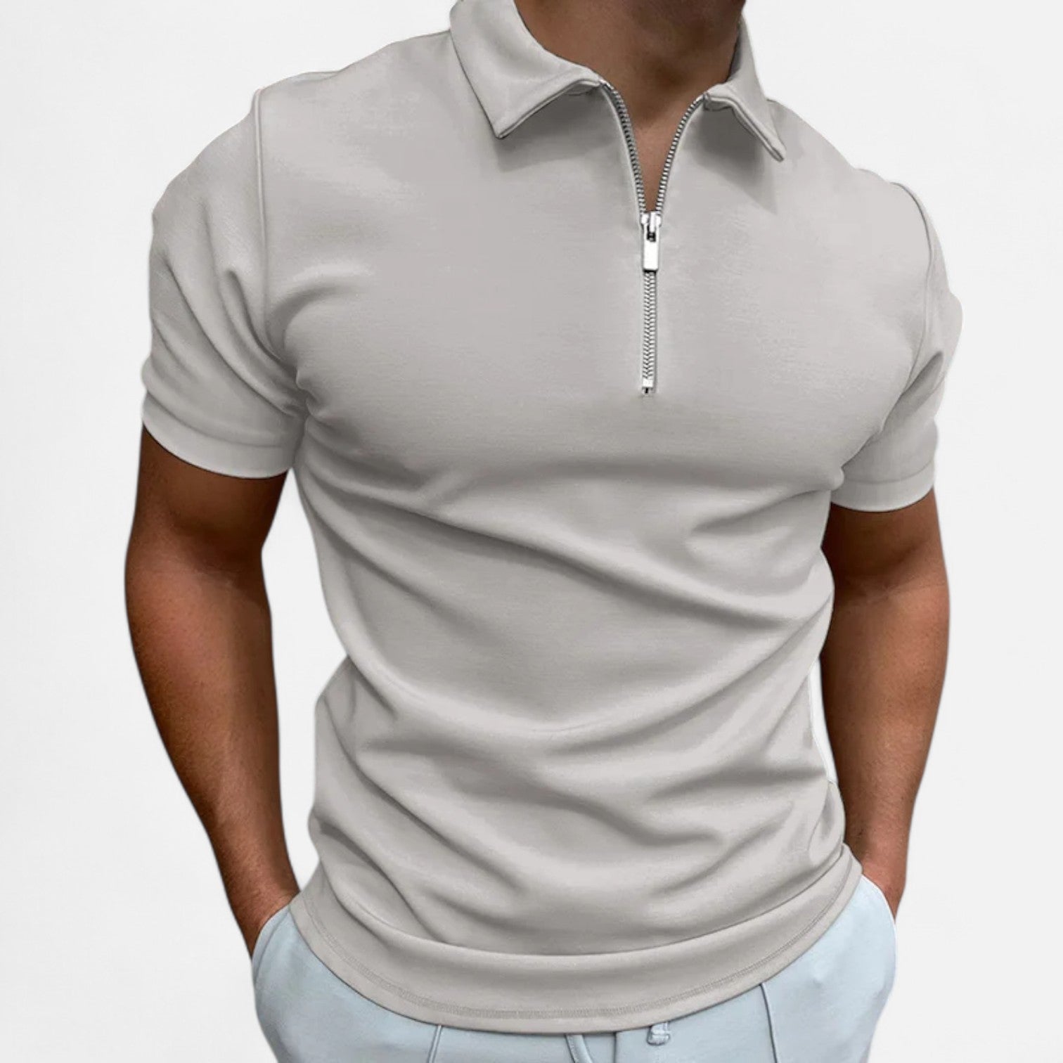 Maison Dresson | Men’s Zip‑Up Polo – Short Sleeve, Turn‑Down Collar, Refined Comfort