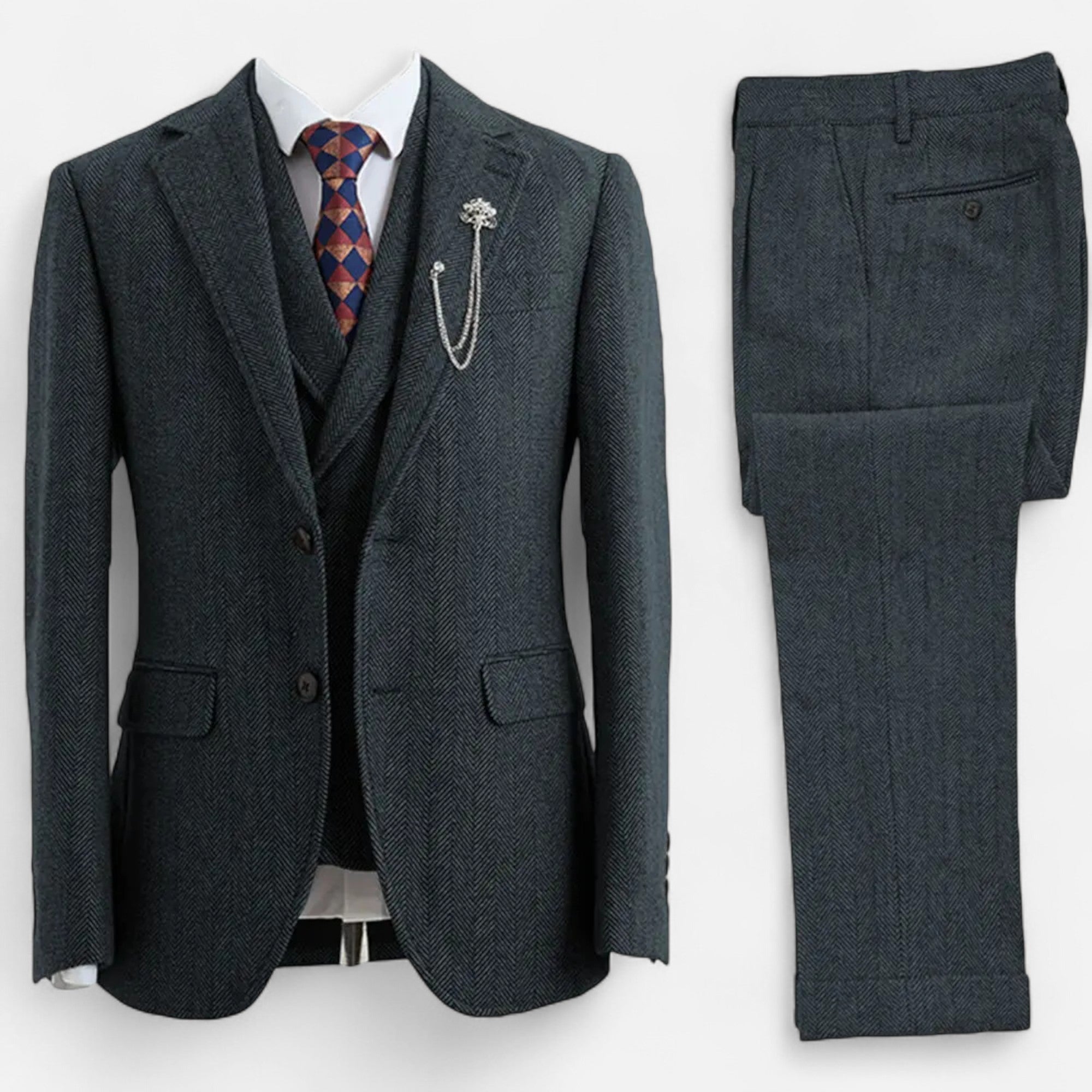 Maison Dresson | Men’s 3-Piece Tweed Herringbone Double-Breasted Suit