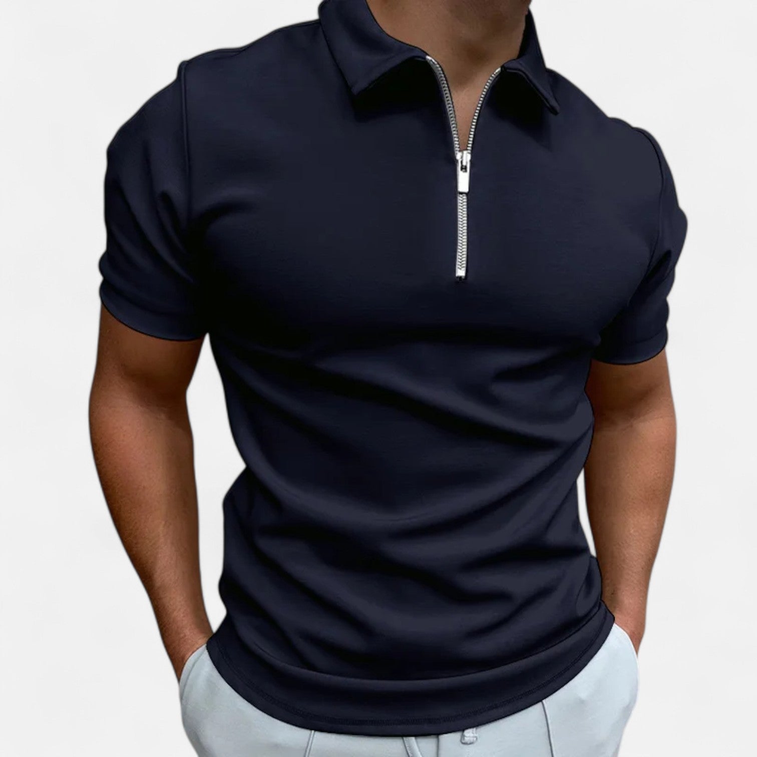 Maison Dresson | Men’s Zip‑Up Polo – Short Sleeve, Turn‑Down Collar, Refined Comfort
