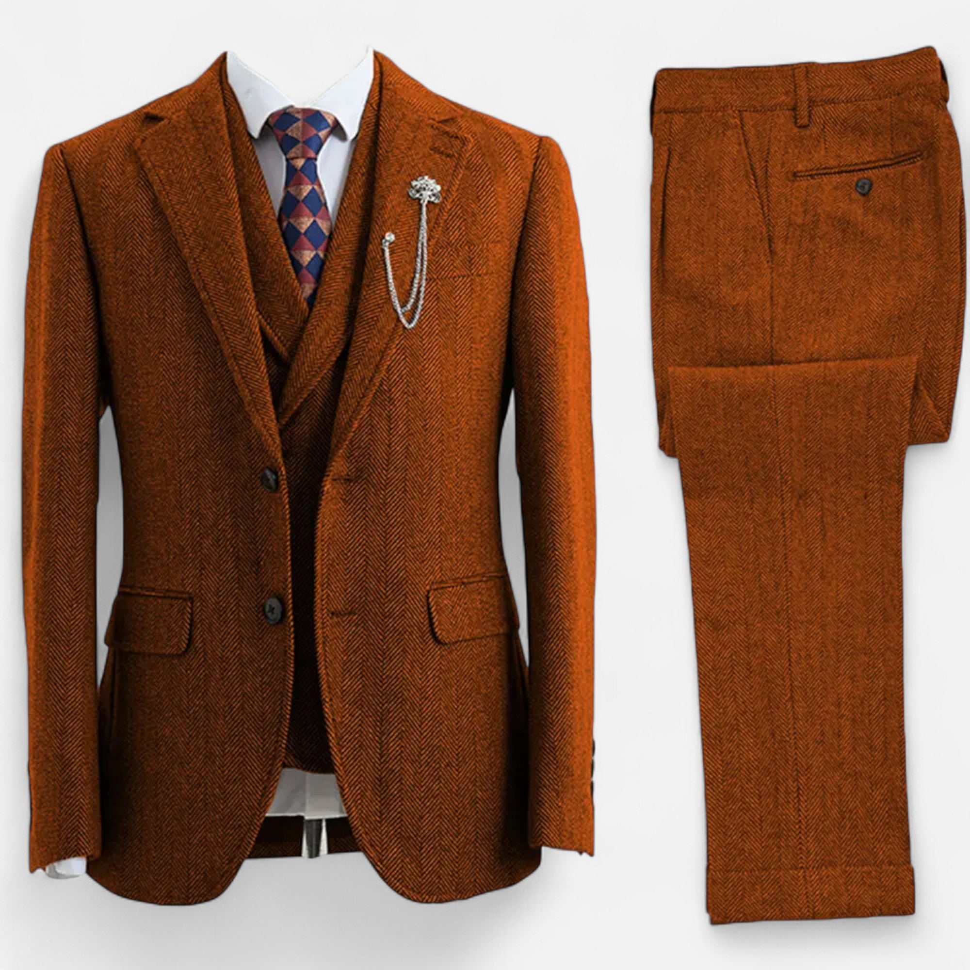 Maison Dresson | Men’s 3-Piece Tweed Herringbone Double-Breasted Suit