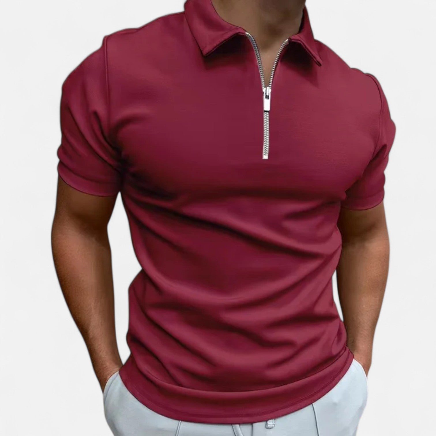 Maison Dresson | Men’s Zip‑Up Polo – Short Sleeve, Turn‑Down Collar, Refined Comfort