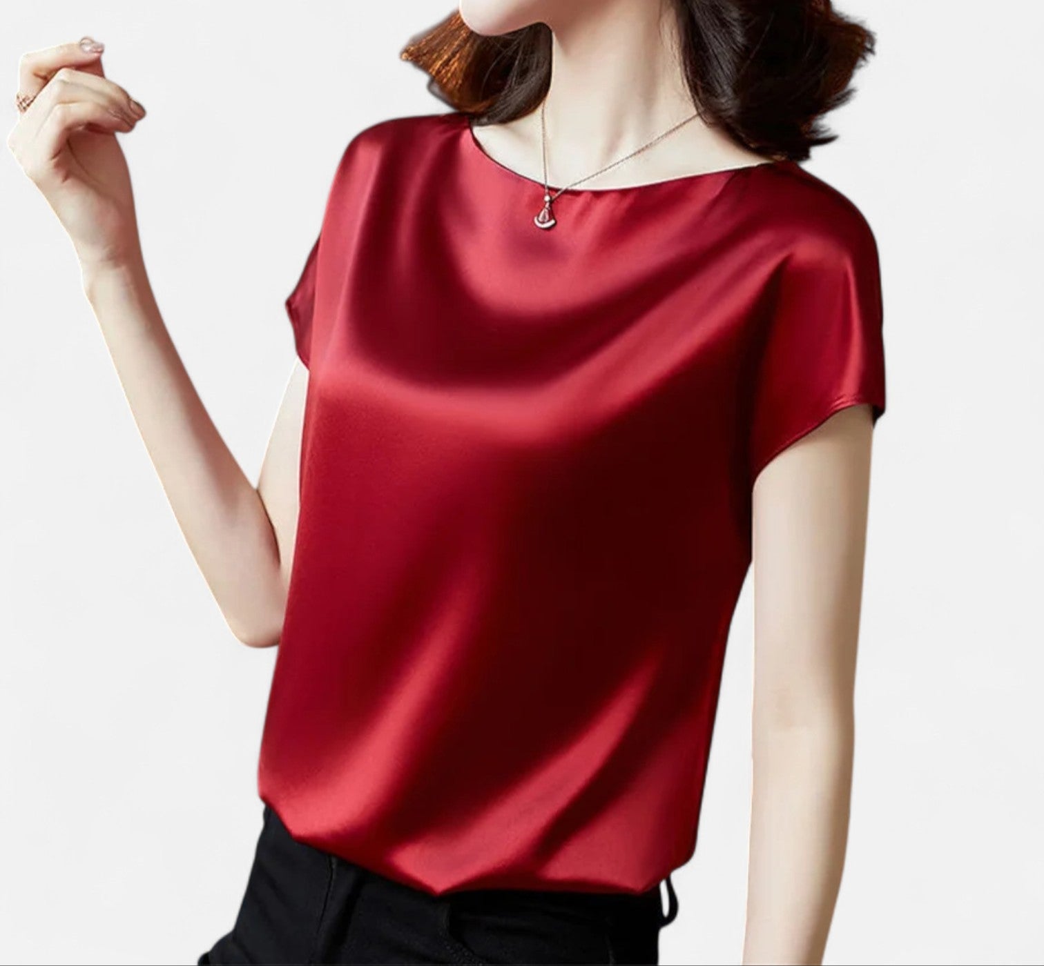 Maison Dresson | Women’s Satin Short Sleeve Blouse – O-Neck Silhouette, Fluid Elegance