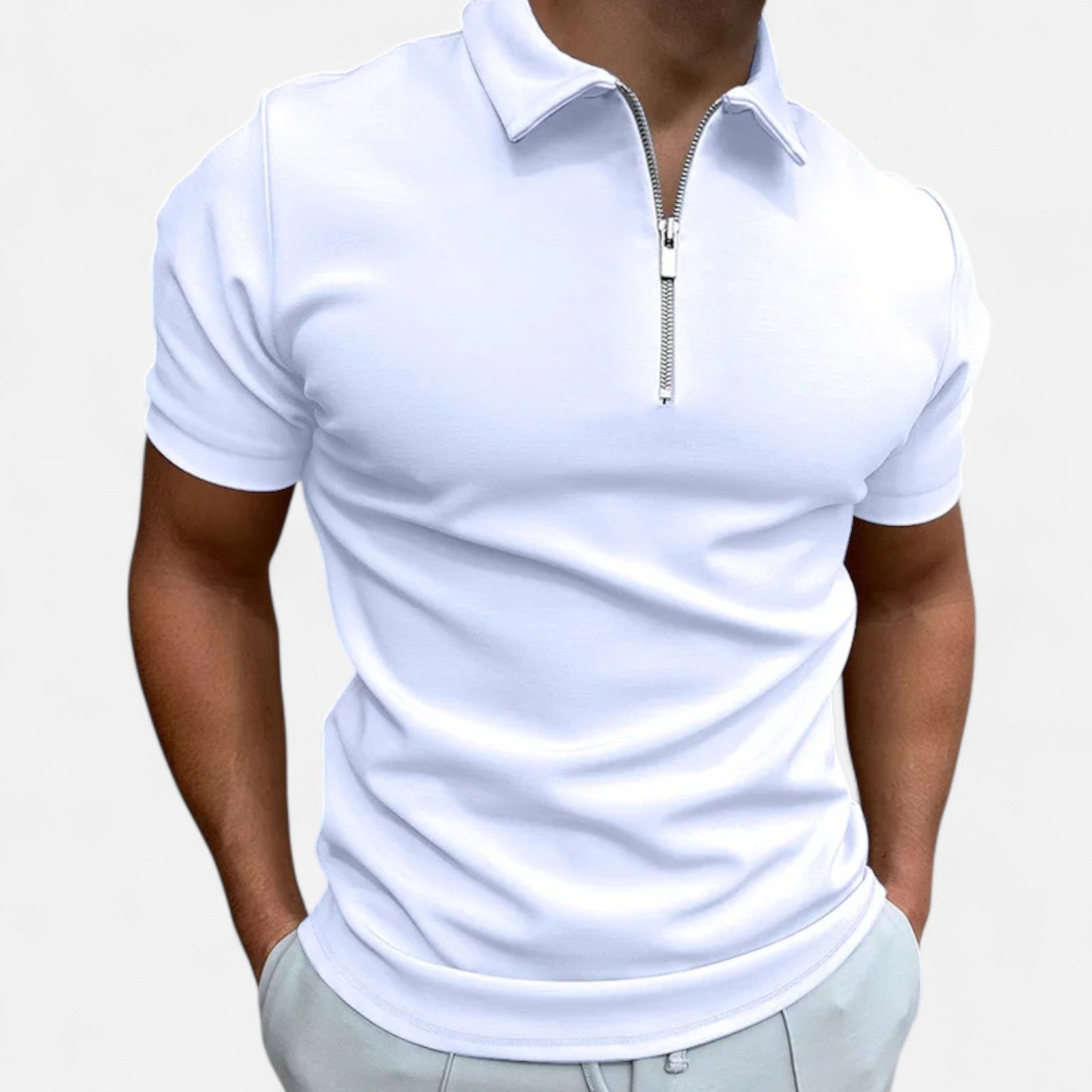 Maison Dresson | Men’s Zip‑Up Polo – Short Sleeve, Turn‑Down Collar, Refined Comfort
