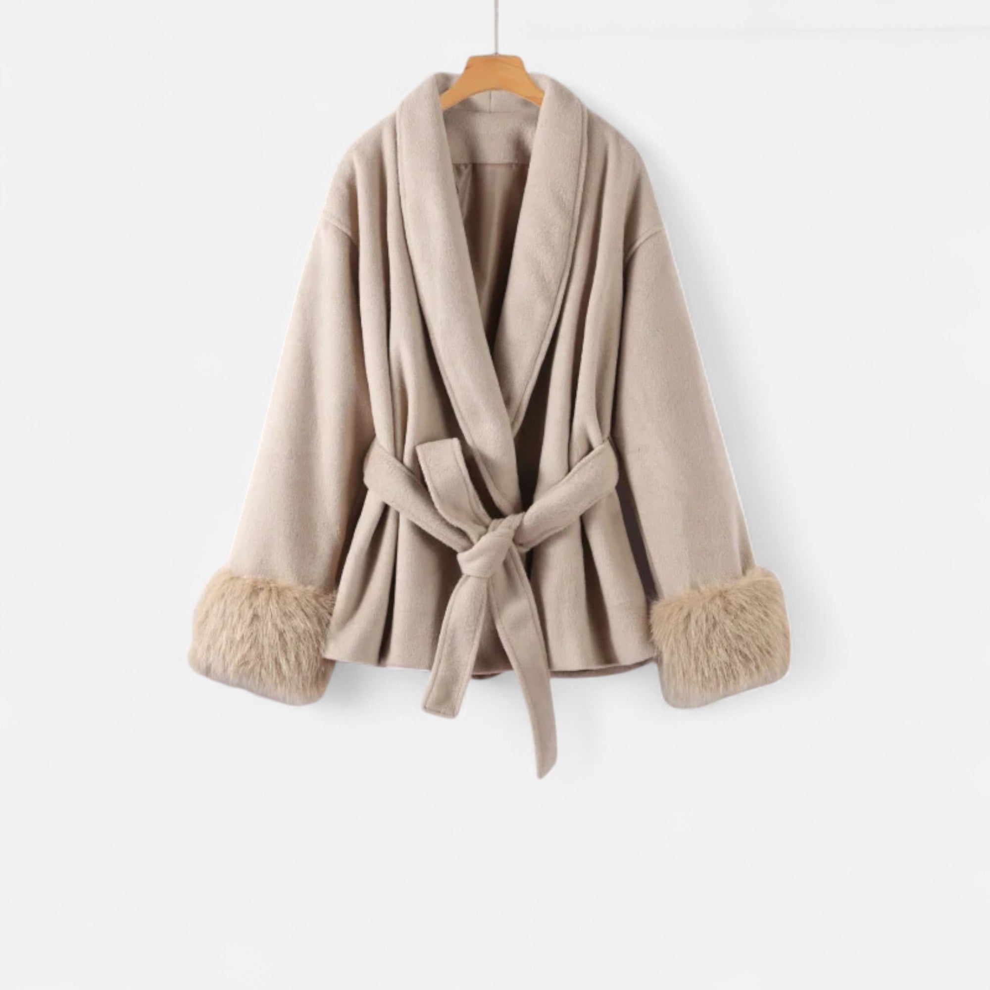 Maison Dresson | Women’s Long Faux-Fur Coat – Ivy League Lace-Up Elegance