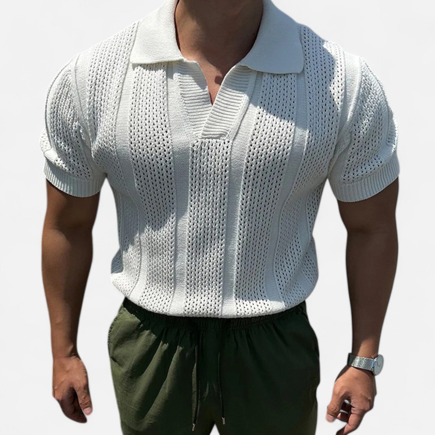 Maison Dresson | Men’s Cotton Mesh Short‑Sleeve Polo – Slim Fit, Vintage‑Inspired Elegance