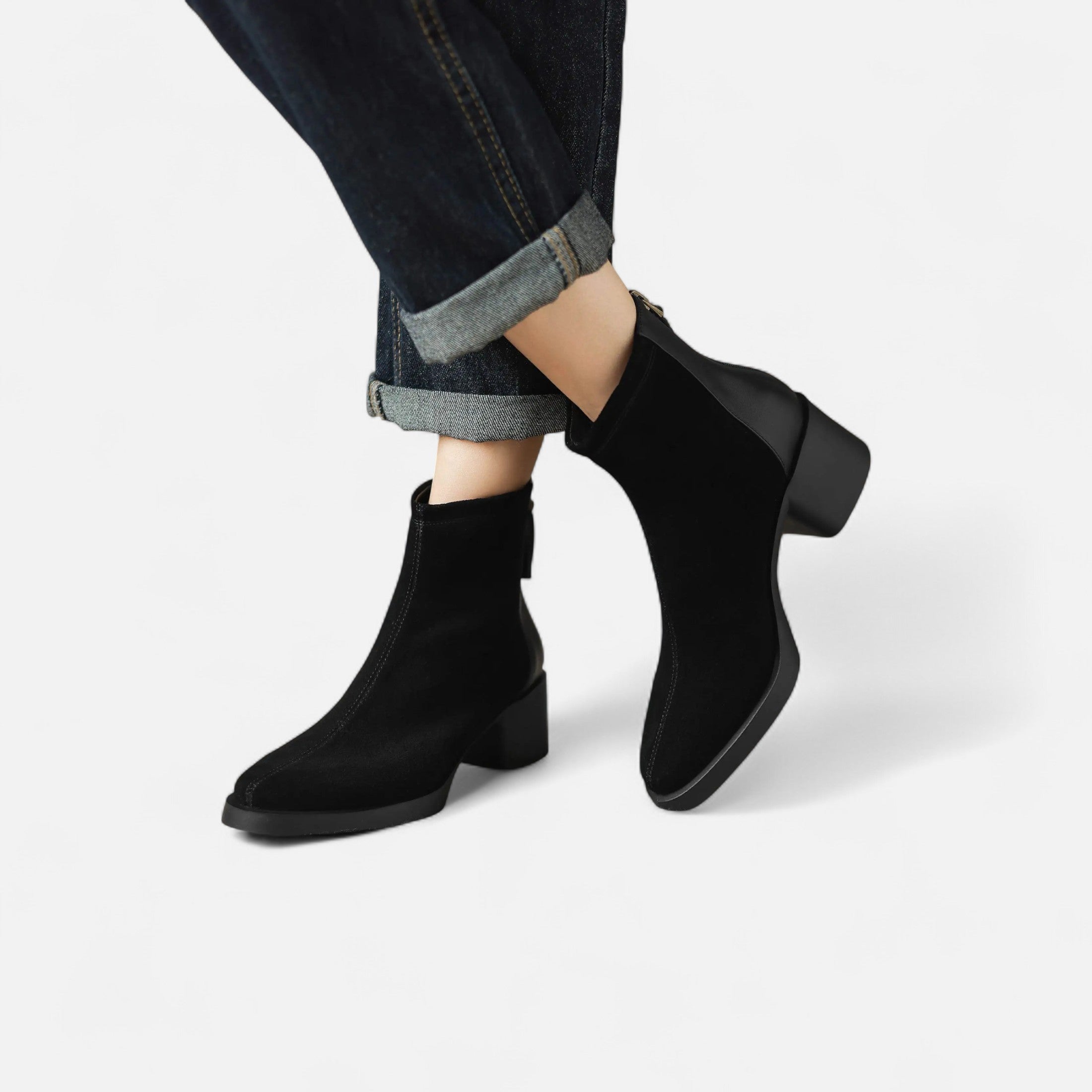 Maison Dresson | Women’s Suede Ankle Boots – Square Toe Mid-Heel