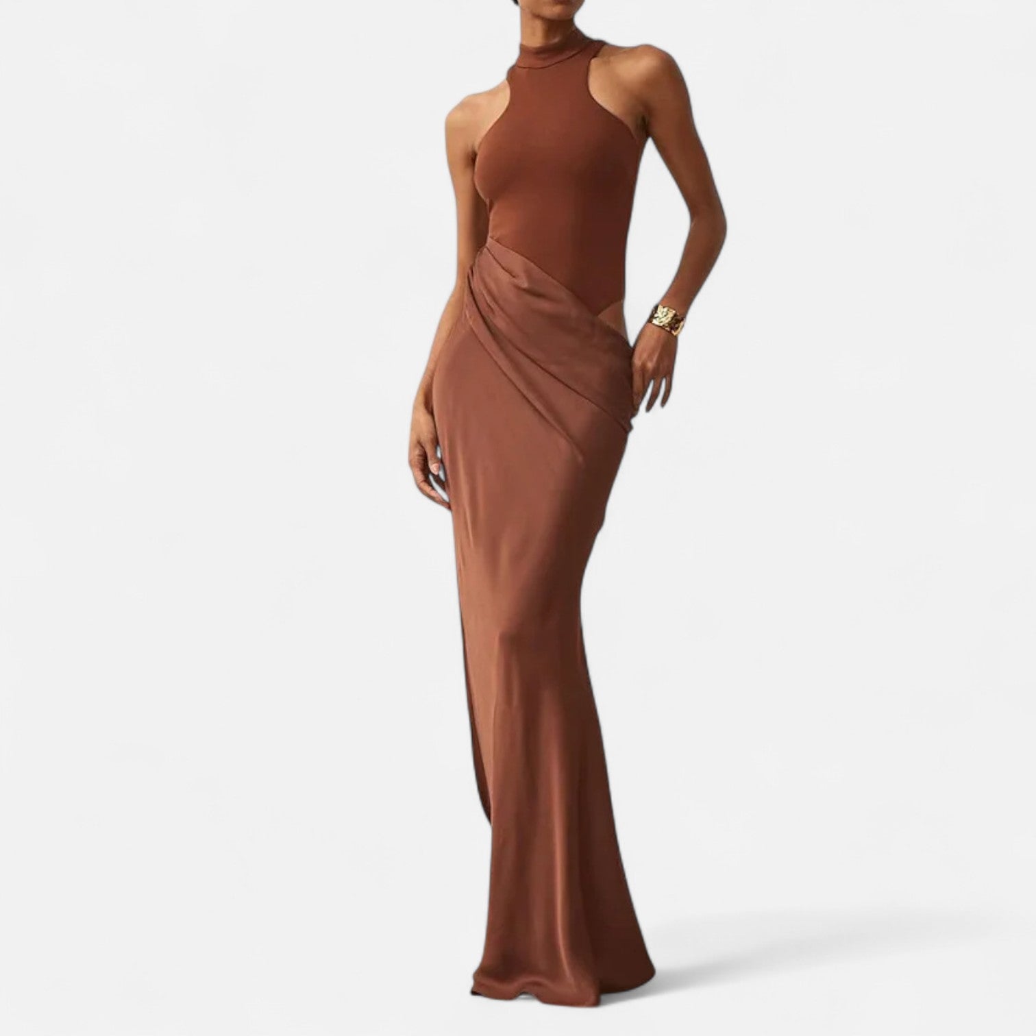 Maison Dresson | Women’s Satin Hollow-Out Maxi Dress – Silken Flow, Sculpted Allure