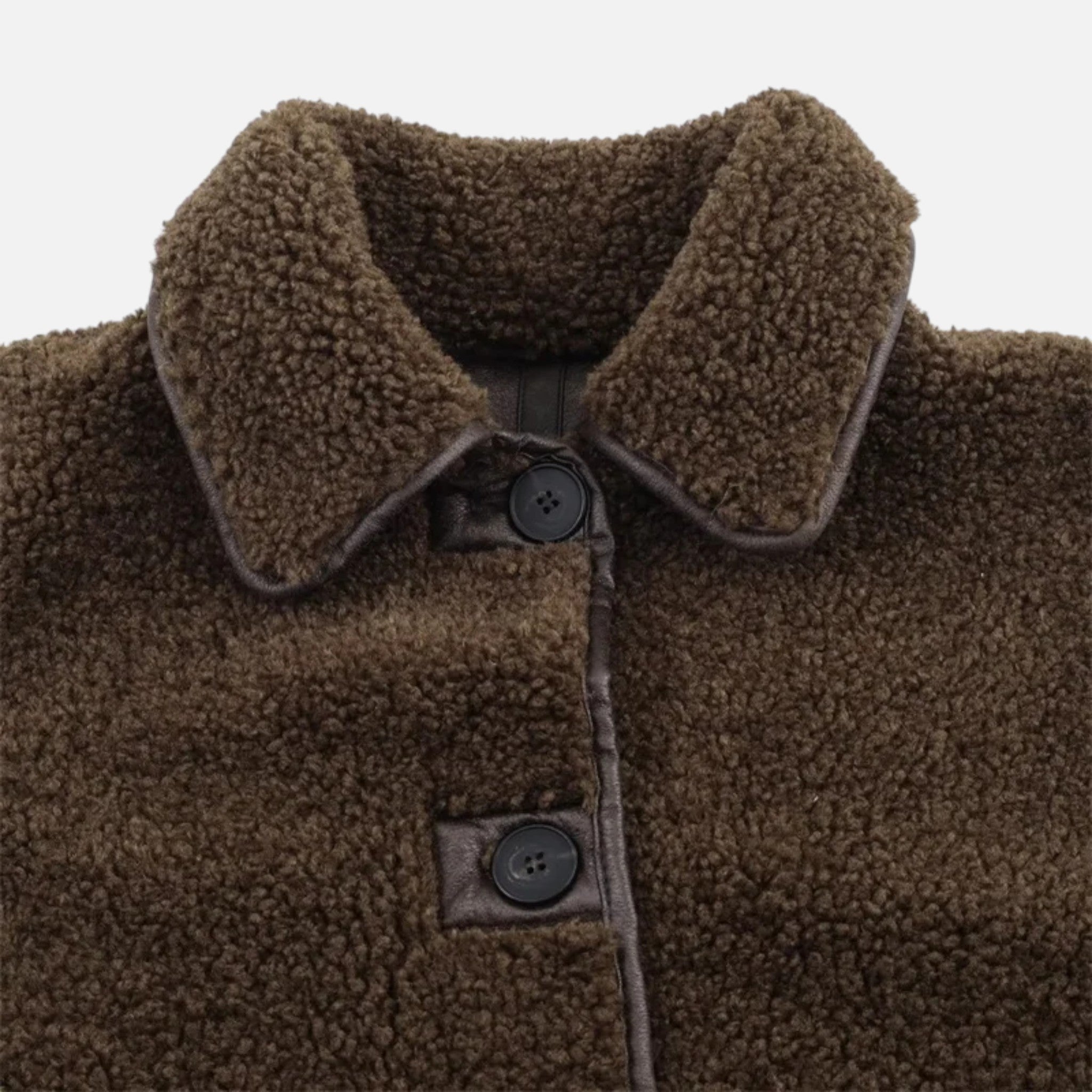 Maison Dresson | Women’s Reversible Brown Teddy Jacket with Turn-Down Collar
