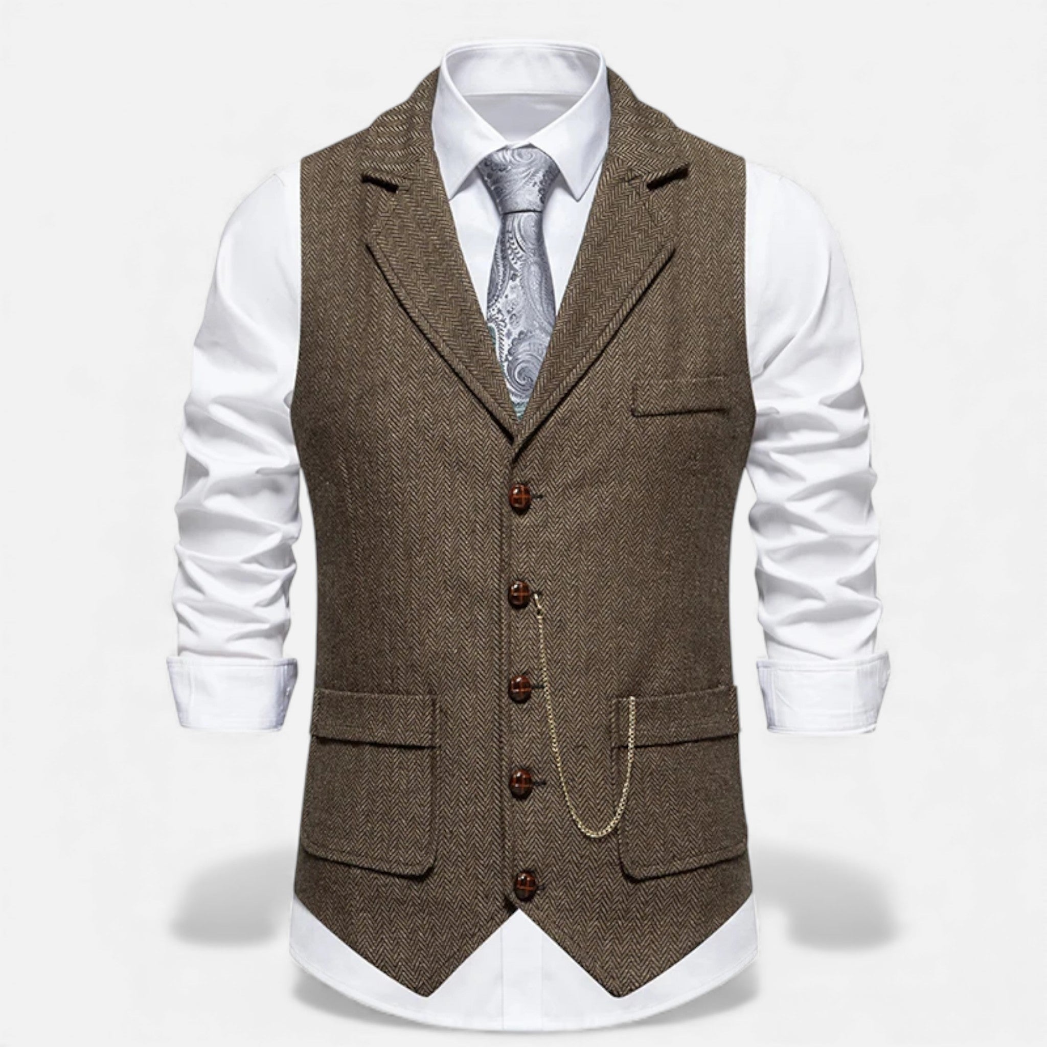 Maison Dresson | Men’s Vintage Tweed Suit Vest with Lapel Chain