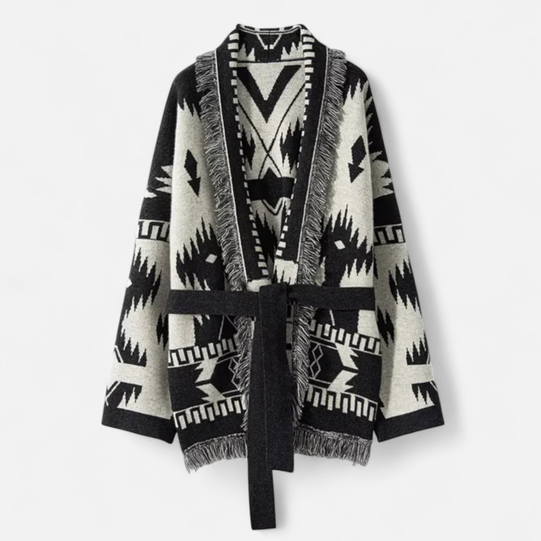 Maison Dresson | Women’s 100% Cashmere Tassel Cardigan – Vintage Jacquard Elegance