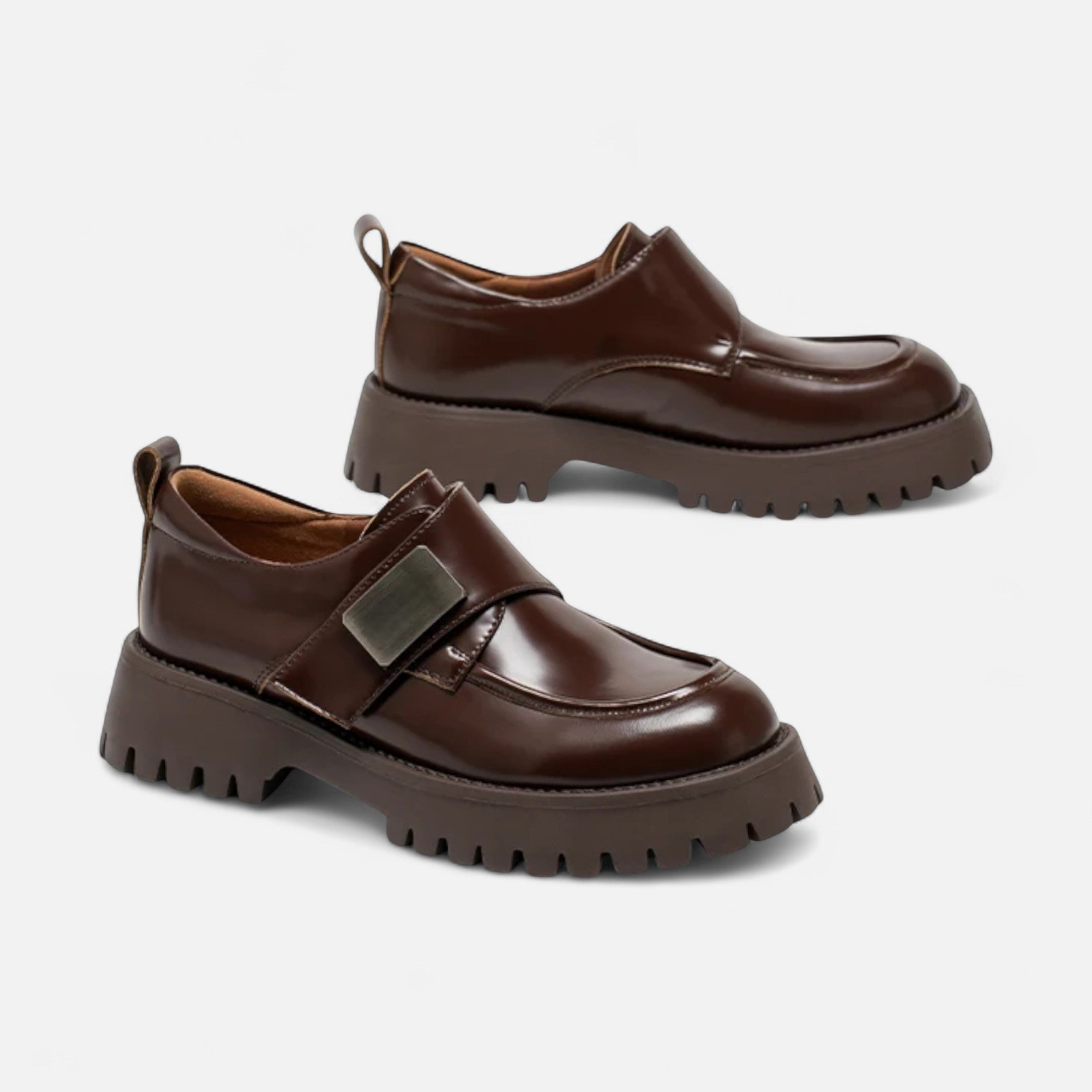 Maison Dresson | Women’s Leather Derby Shoes – Round Toe Buckle Flats