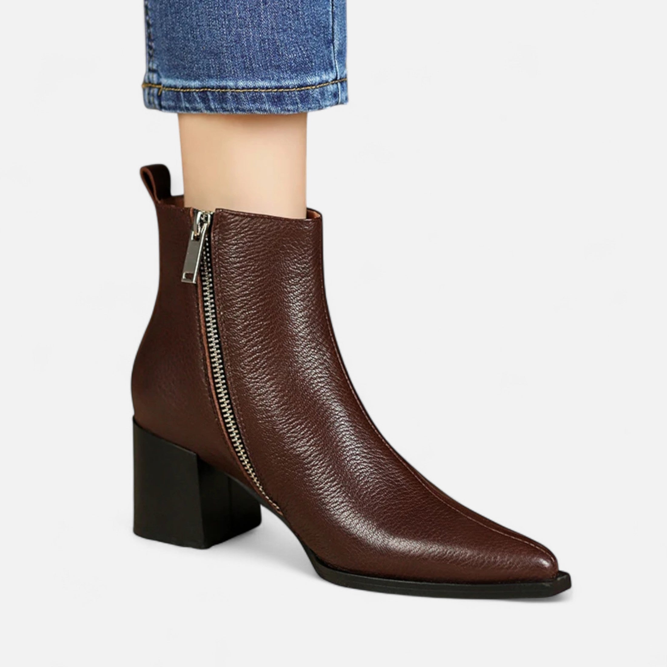 Maison Dresson | Women’s Genuine Leather Chelsea Boots – Pointed Toe Square Heel