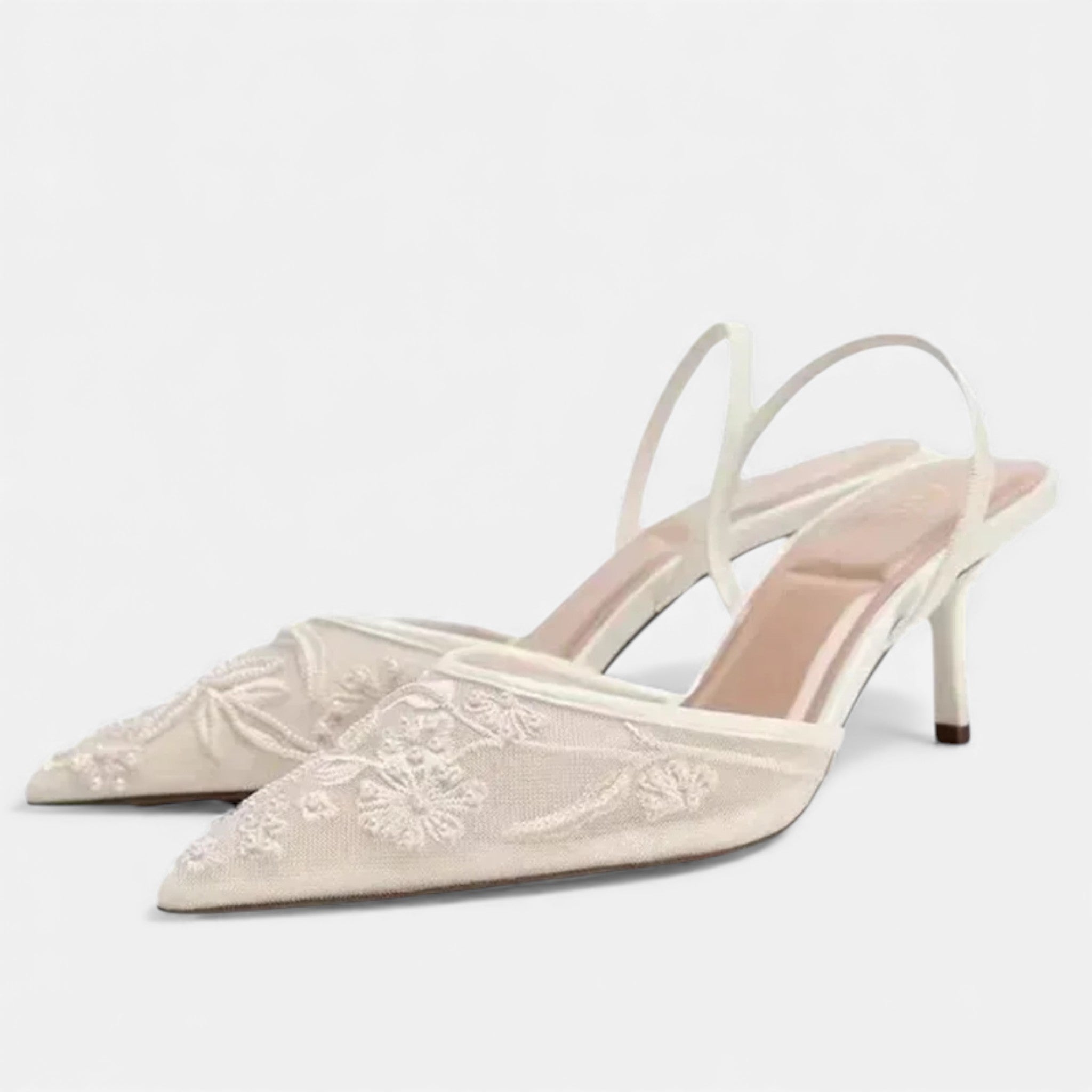 Maison Dresson | Women’s Embroidered Mesh Designer Heels