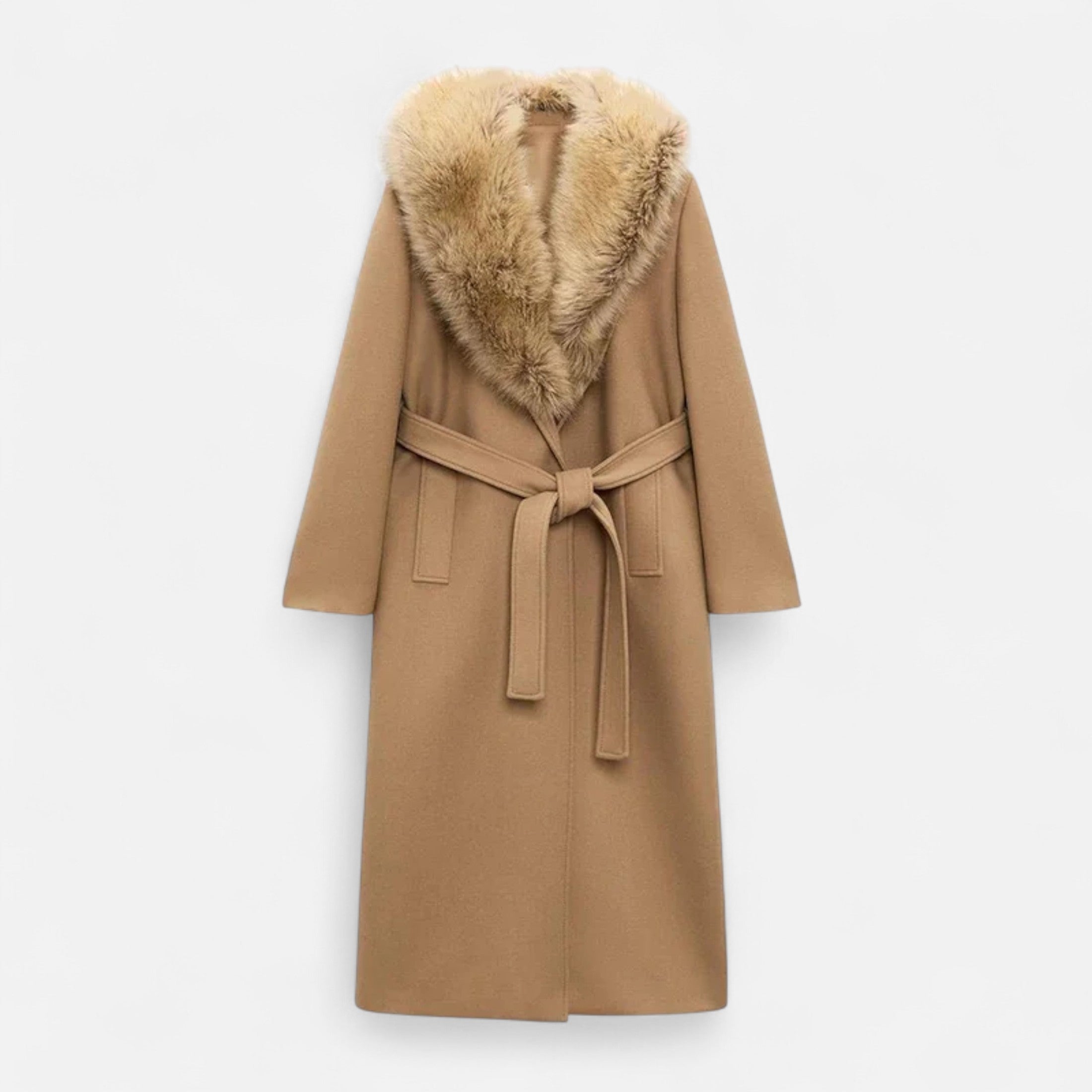 Maison Dresson | Women’s Genuine Wool Maxi Coat – Fur Lapel Elegance