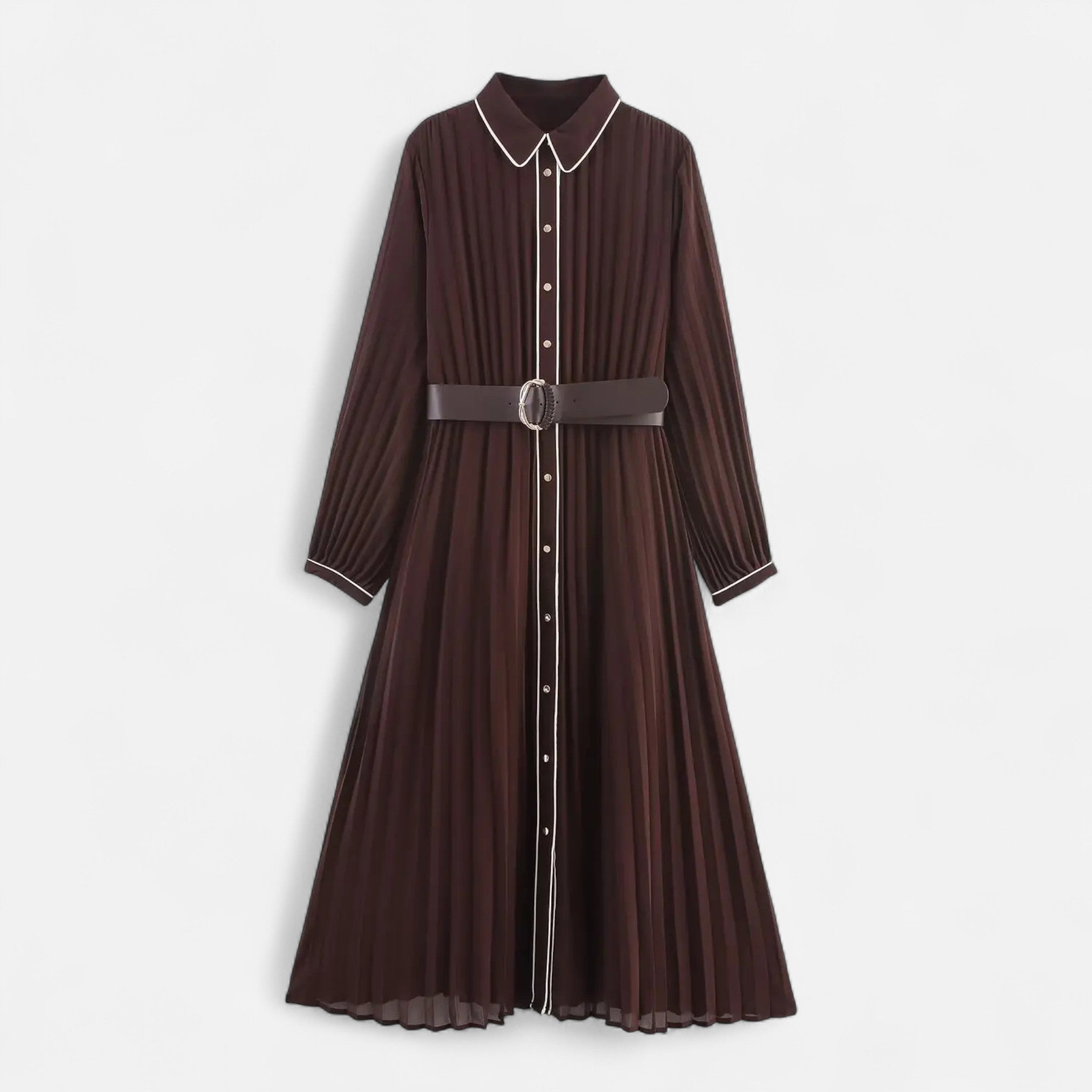 Maison Dresson | Women’s Chiffon Midi Dress – Turn-Down Collar Elegance