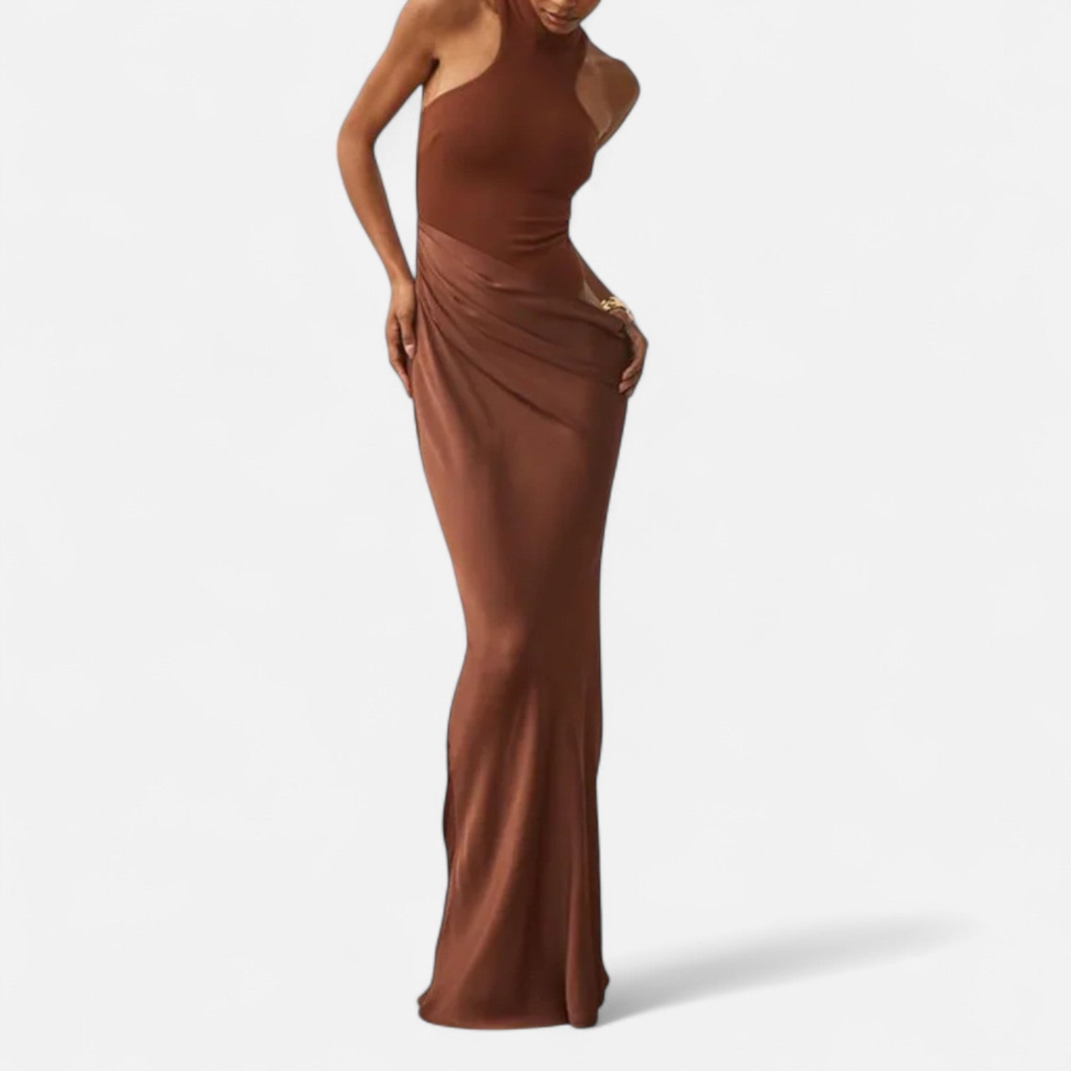 Maison Dresson | Women’s Satin Hollow-Out Maxi Dress – Silken Flow, Sculpted Allure