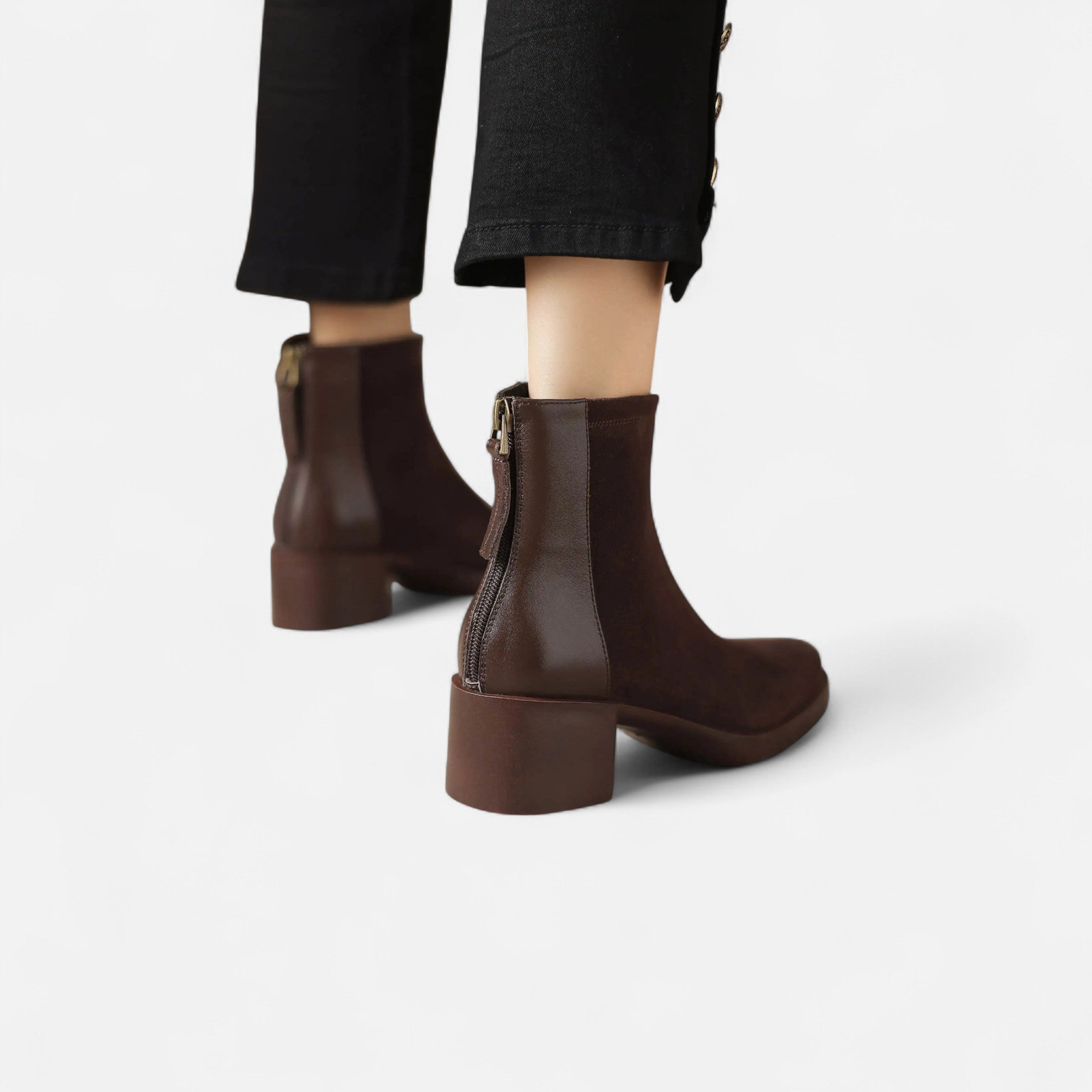 Maison Dresson | Women’s Suede Ankle Boots – Square Toe Mid-Heel