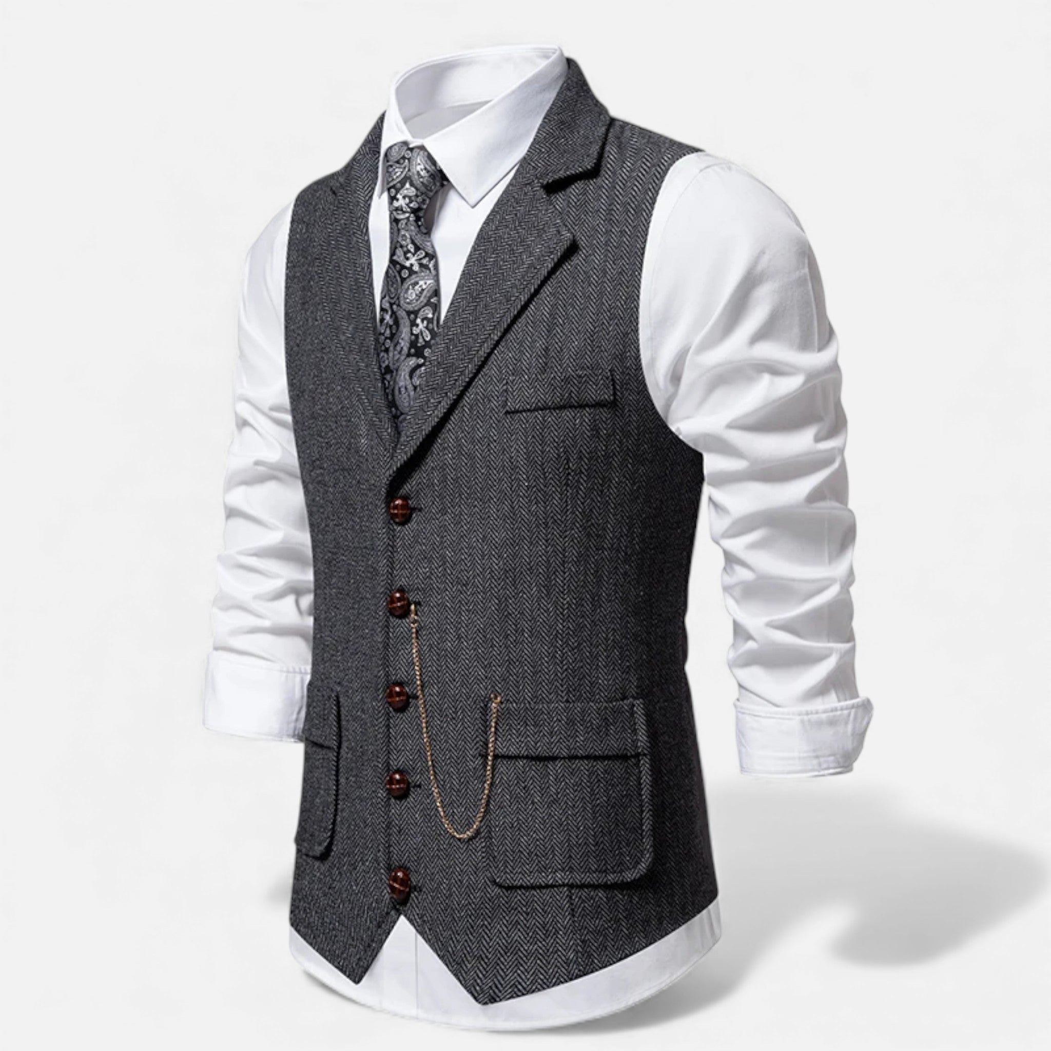 Maison Dresson | Men’s Vintage Tweed Suit Vest with Lapel Chain