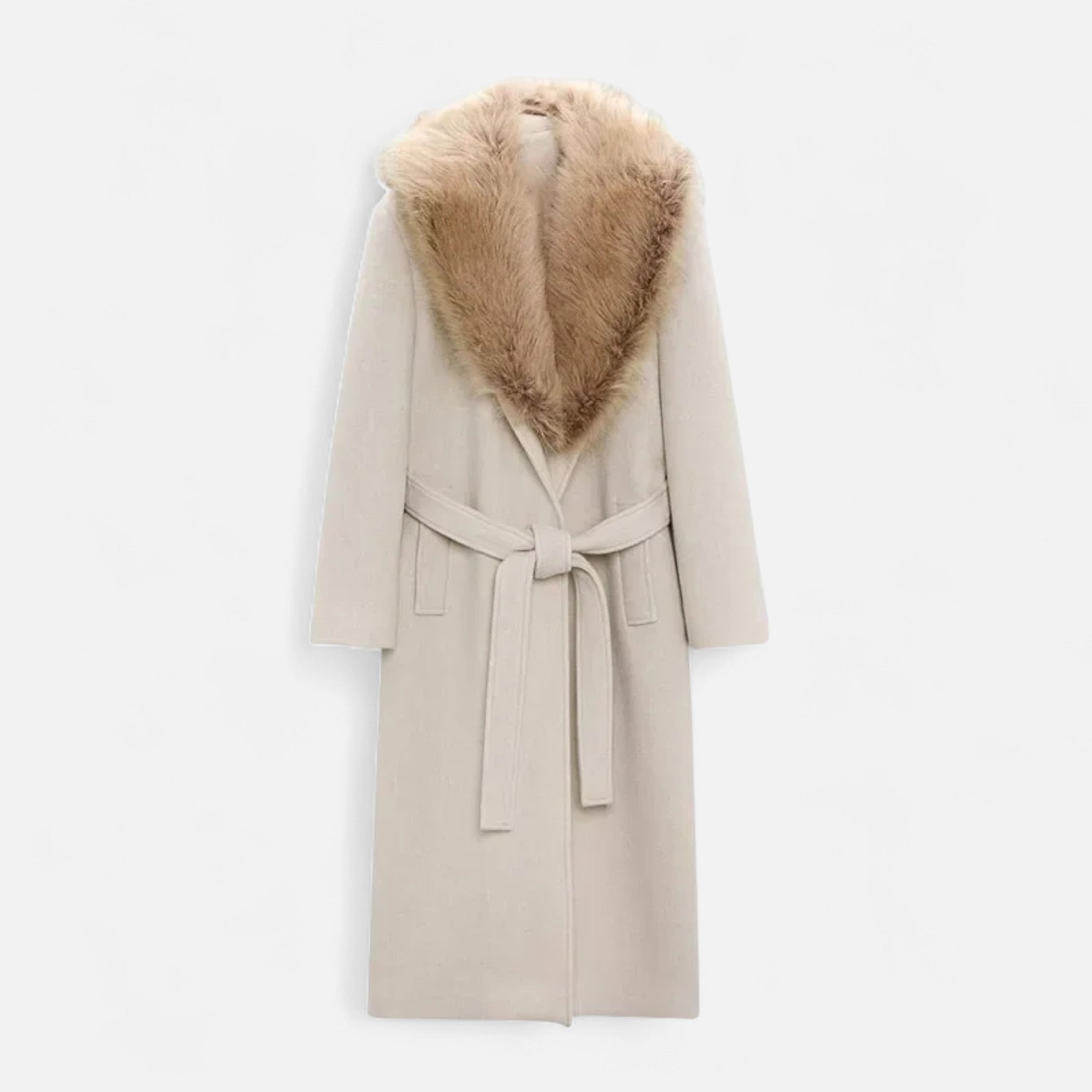 Maison Dresson | Women’s Genuine Wool Maxi Coat – Fur Lapel Elegance
