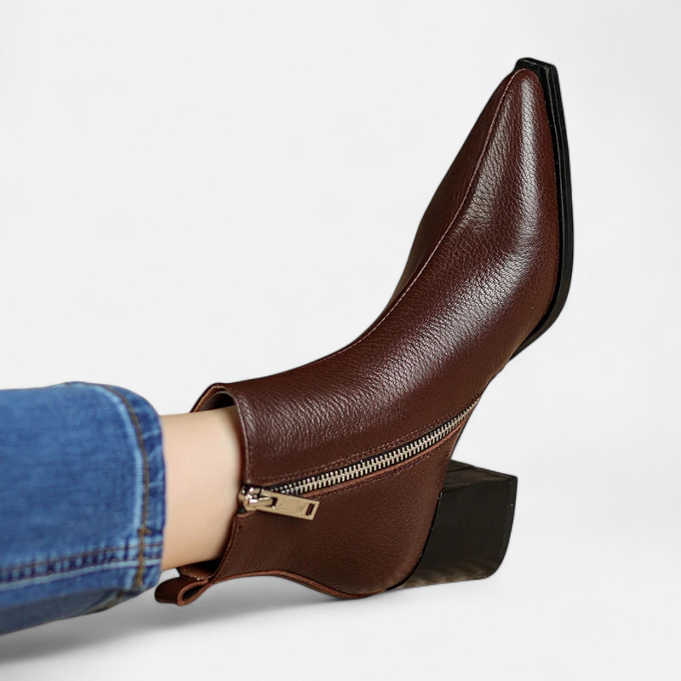 Maison Dresson | Women’s Genuine Leather Chelsea Boots – Pointed Toe Square Heel