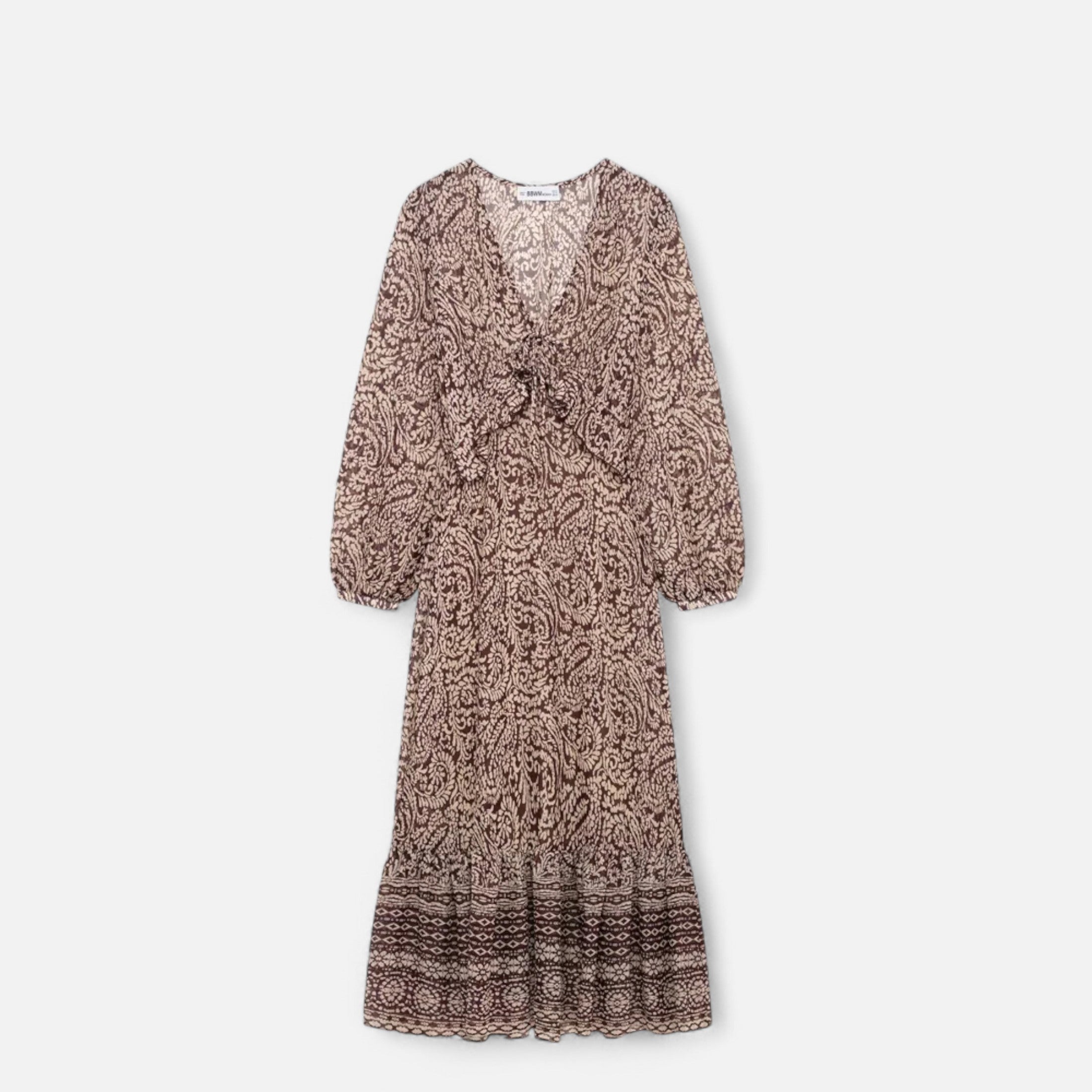 Maison Dresson | Women’s Printed Midi Dress – V-Neck Autumn Elegance