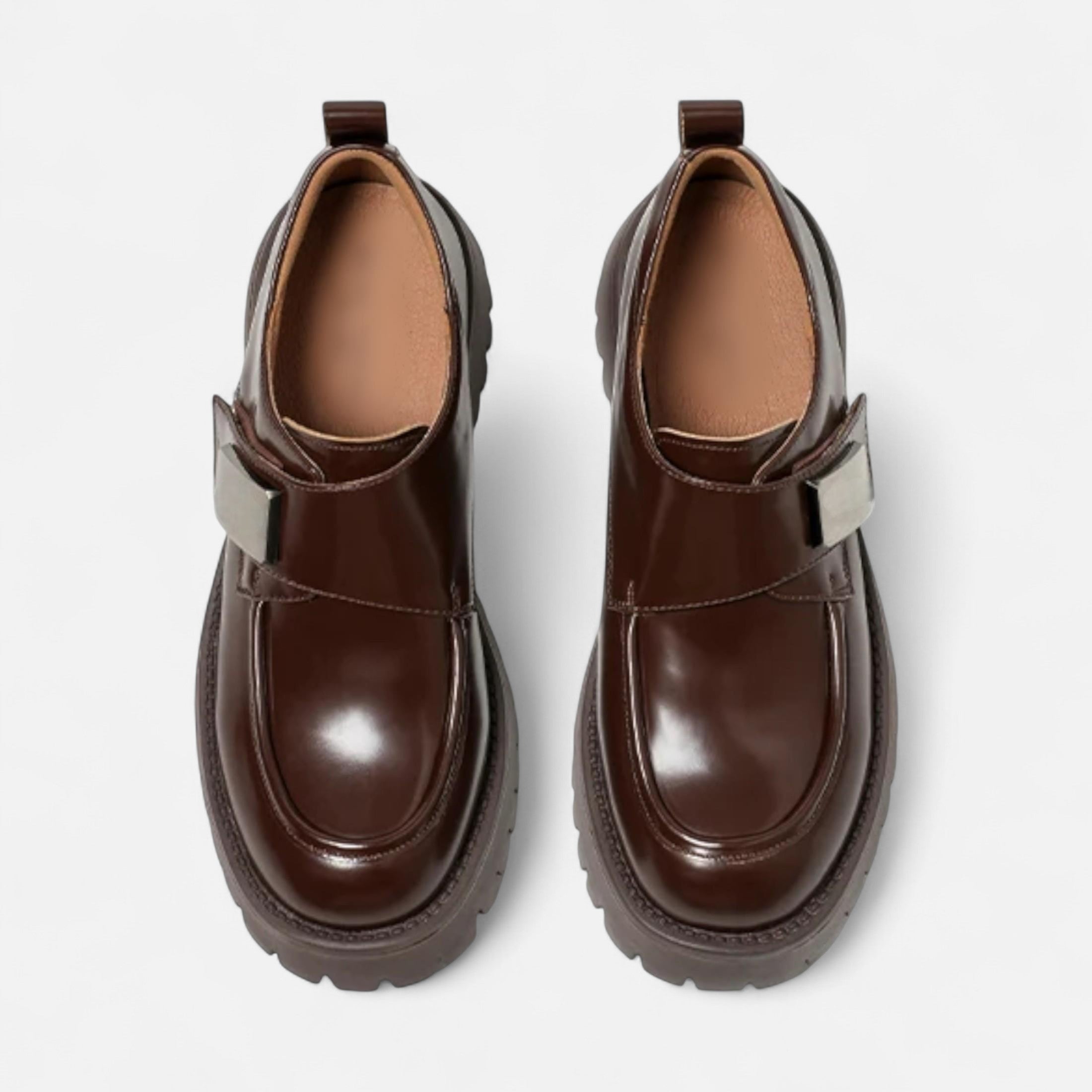 Maison Dresson | Women’s Leather Derby Shoes – Round Toe Buckle Flats