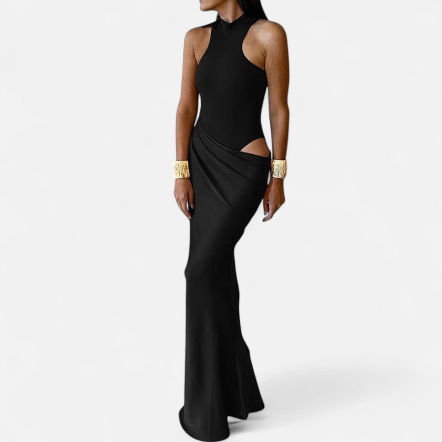 Maison Dresson | Women’s Satin Hollow-Out Maxi Dress – Silken Flow, Sculpted Allure
