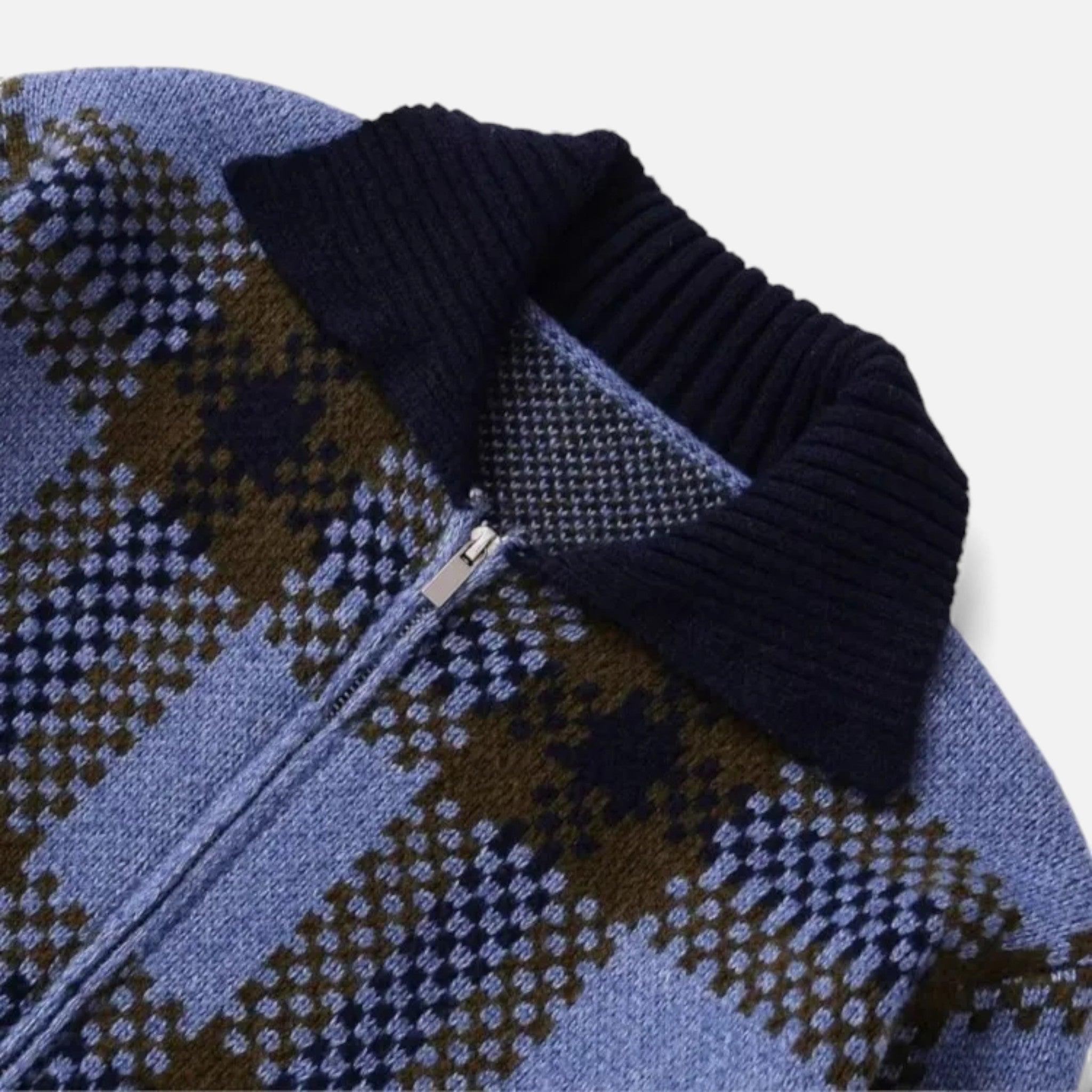 Maison Dresson | Women’s Plaid Knitted Zipper Jacket with Turn-Down Collar