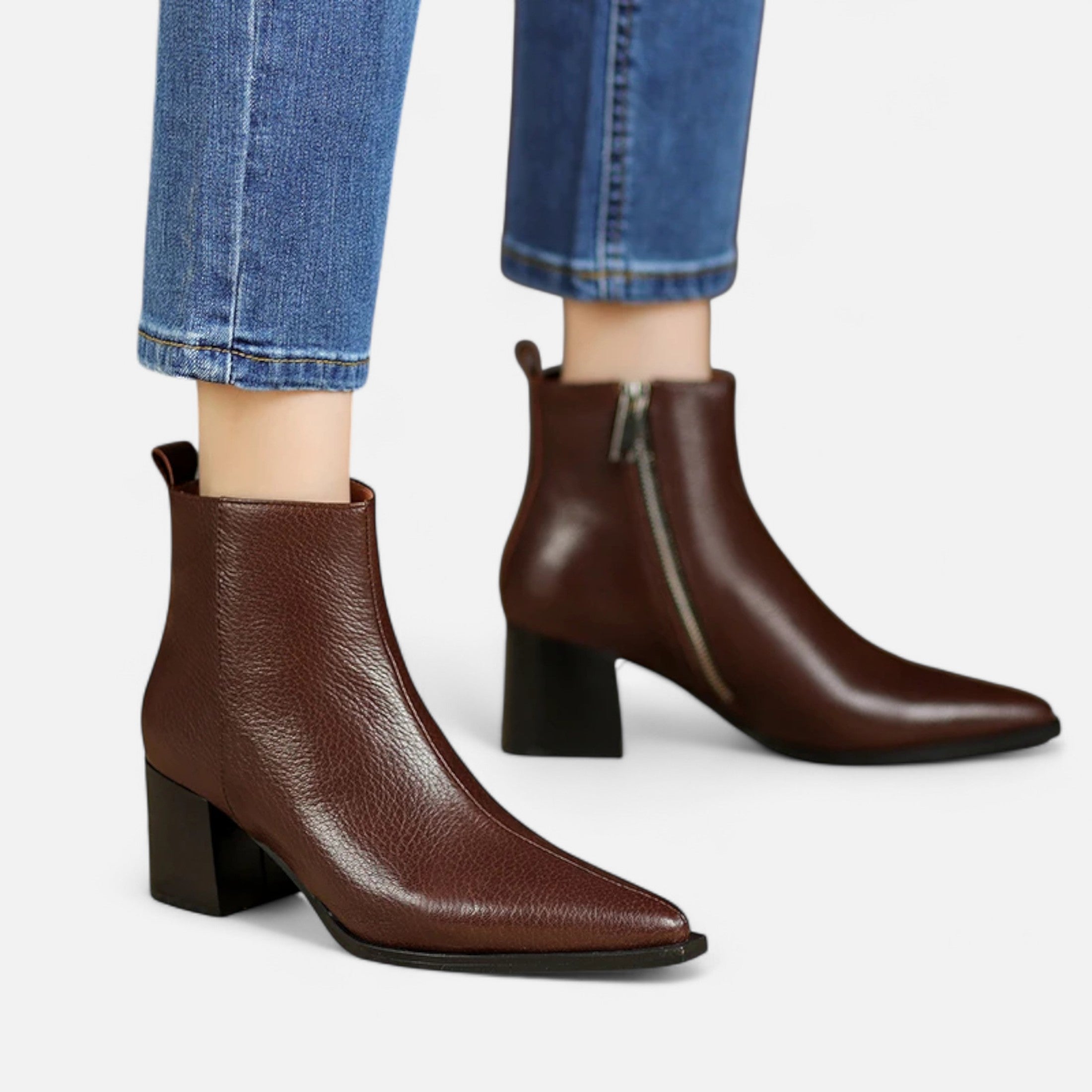 Maison Dresson | Women’s Genuine Leather Chelsea Boots – Pointed Toe Square Heel