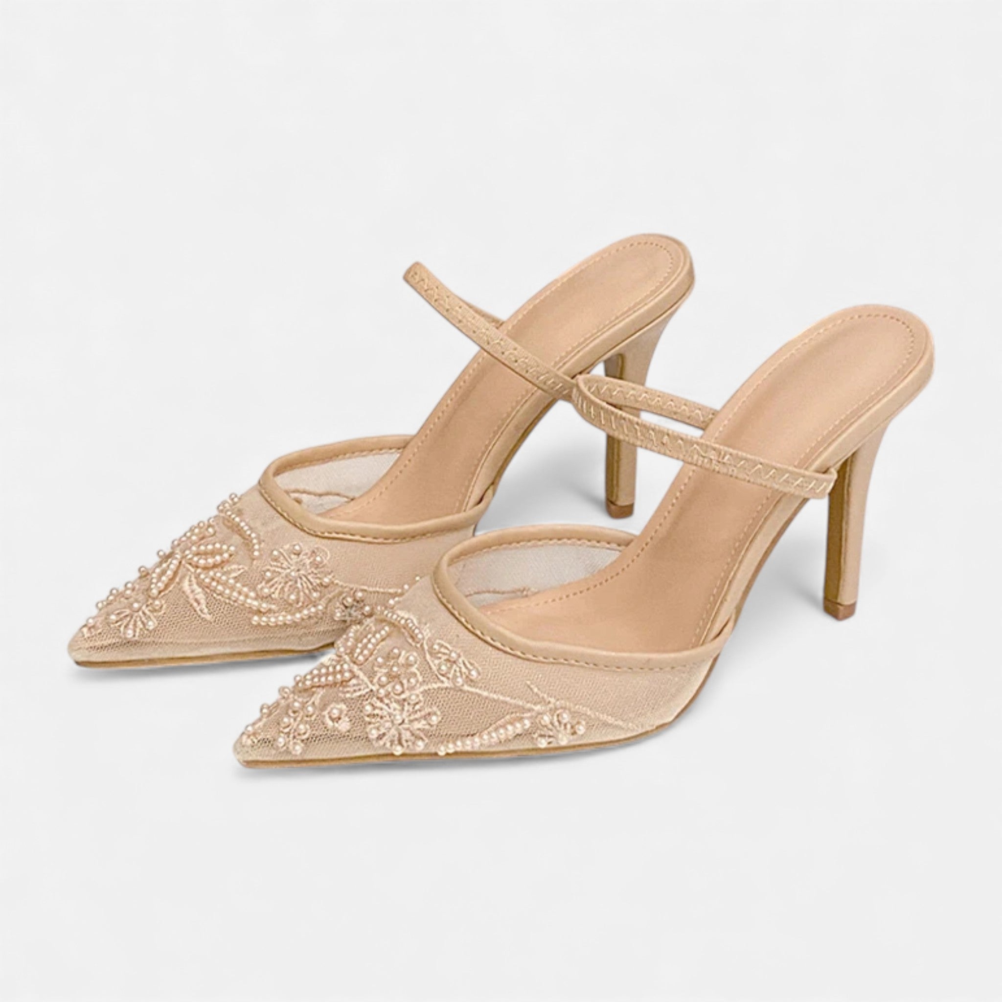 Maison Dresson | Women’s Embroidered Mesh Designer Heels