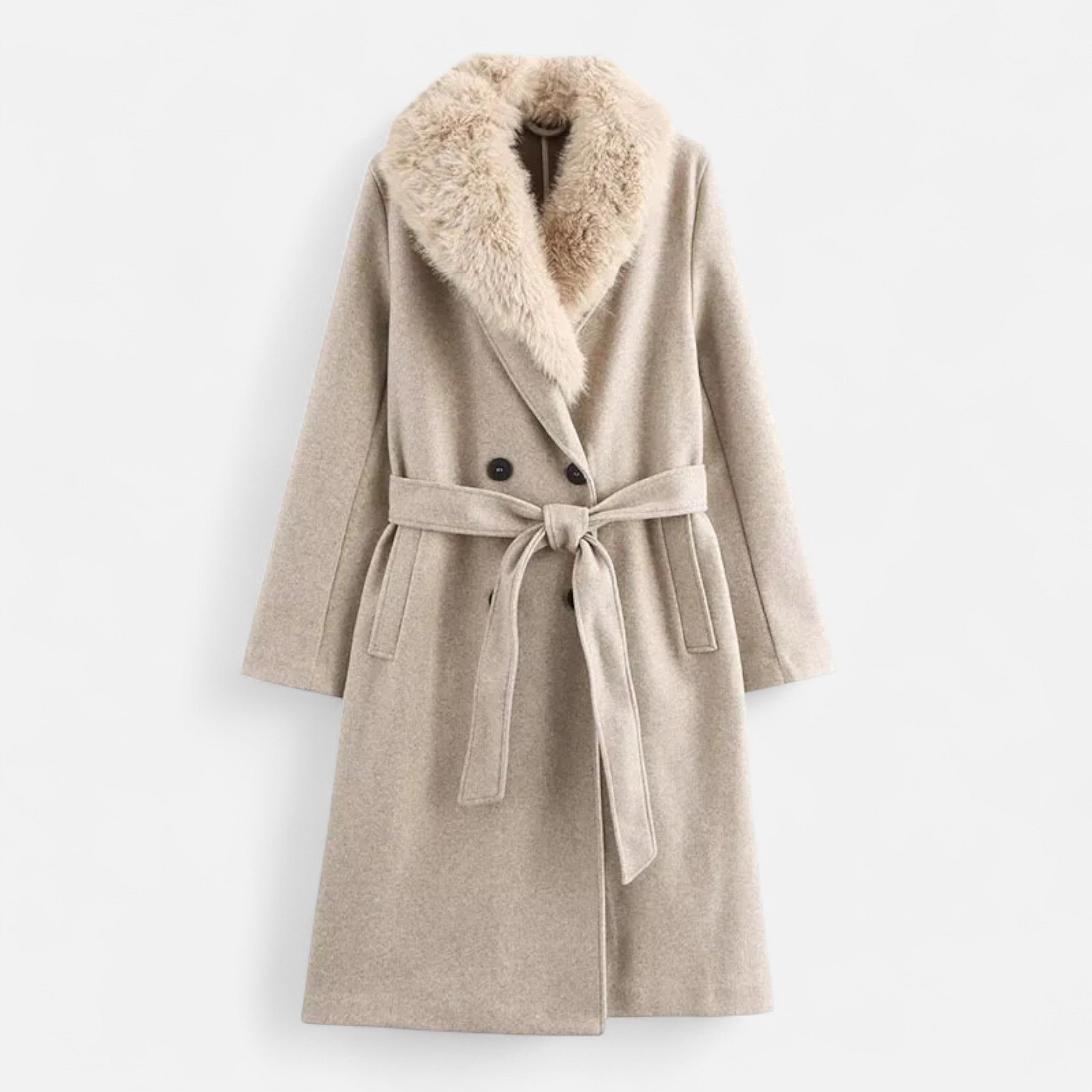 Maison Dresson | Women’s Genuine Wool Maxi Coat – Fur Lapel Elegance