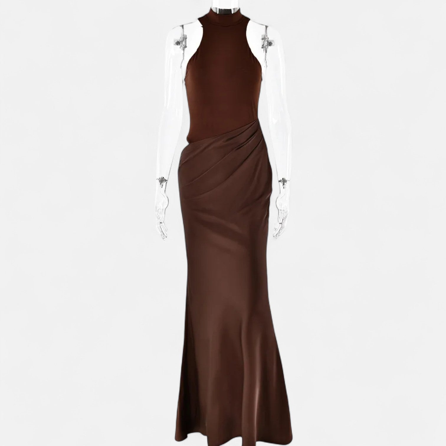 Maison Dresson | Women’s Satin Hollow-Out Maxi Dress – Silken Flow, Sculpted Allure