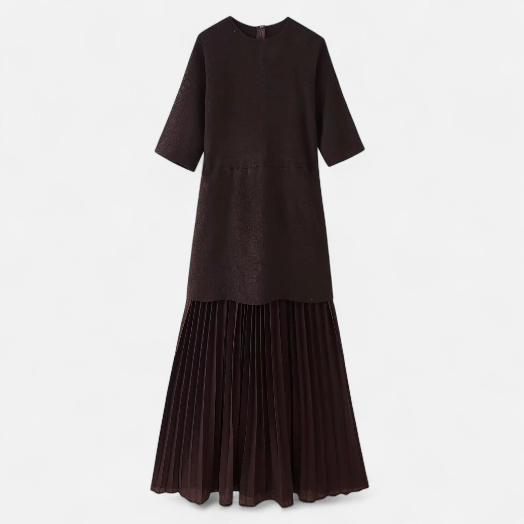 Maison Dresson | Women’s Vintage Pleated Dress – Half Sleeve Autumn Elegance