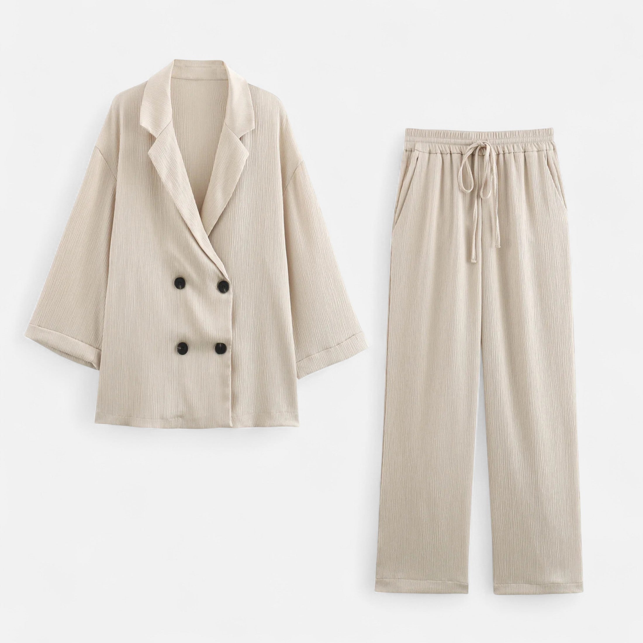 Maison Dresson | Women’s Wrinkled Suit Jacket & Pants Set – Sculpted Autumn Elegance