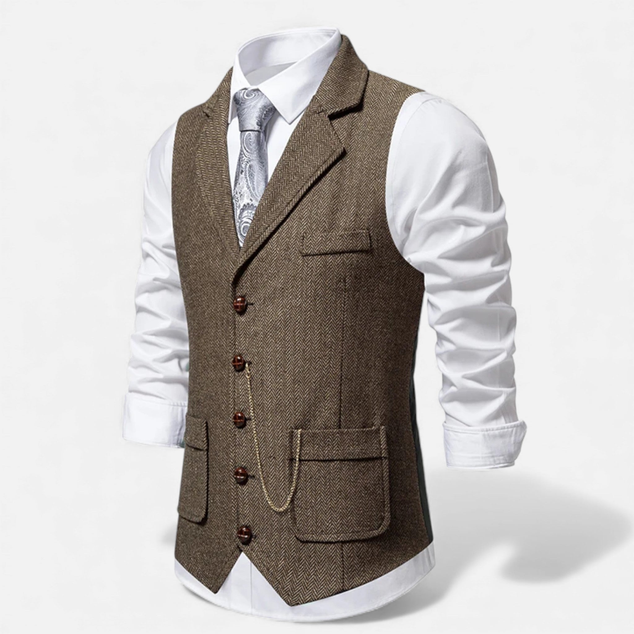 Maison Dresson | Men’s Vintage Tweed Suit Vest with Lapel Chain