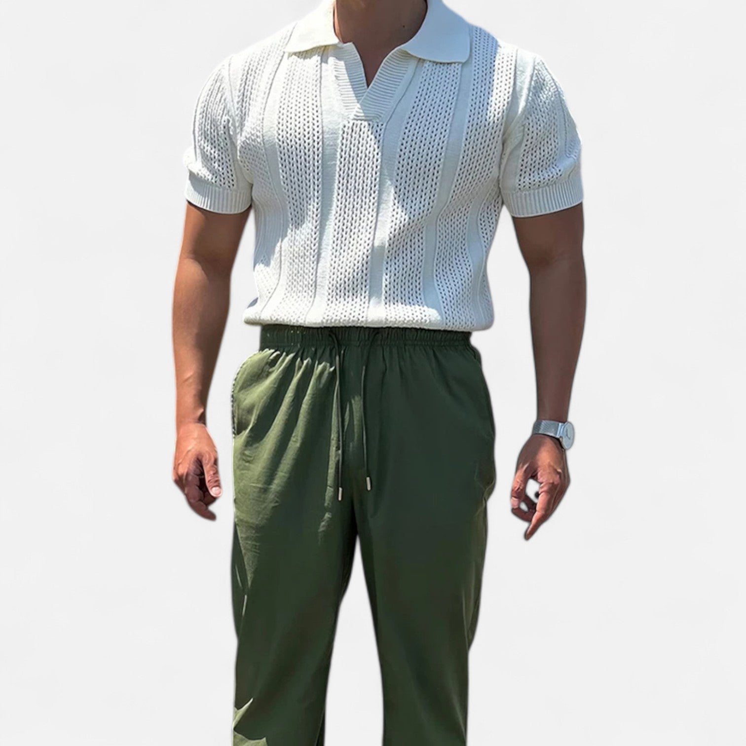 Maison Dresson | Men’s Cotton Mesh Short‑Sleeve Polo – Slim Fit, Vintage‑Inspired Elegance