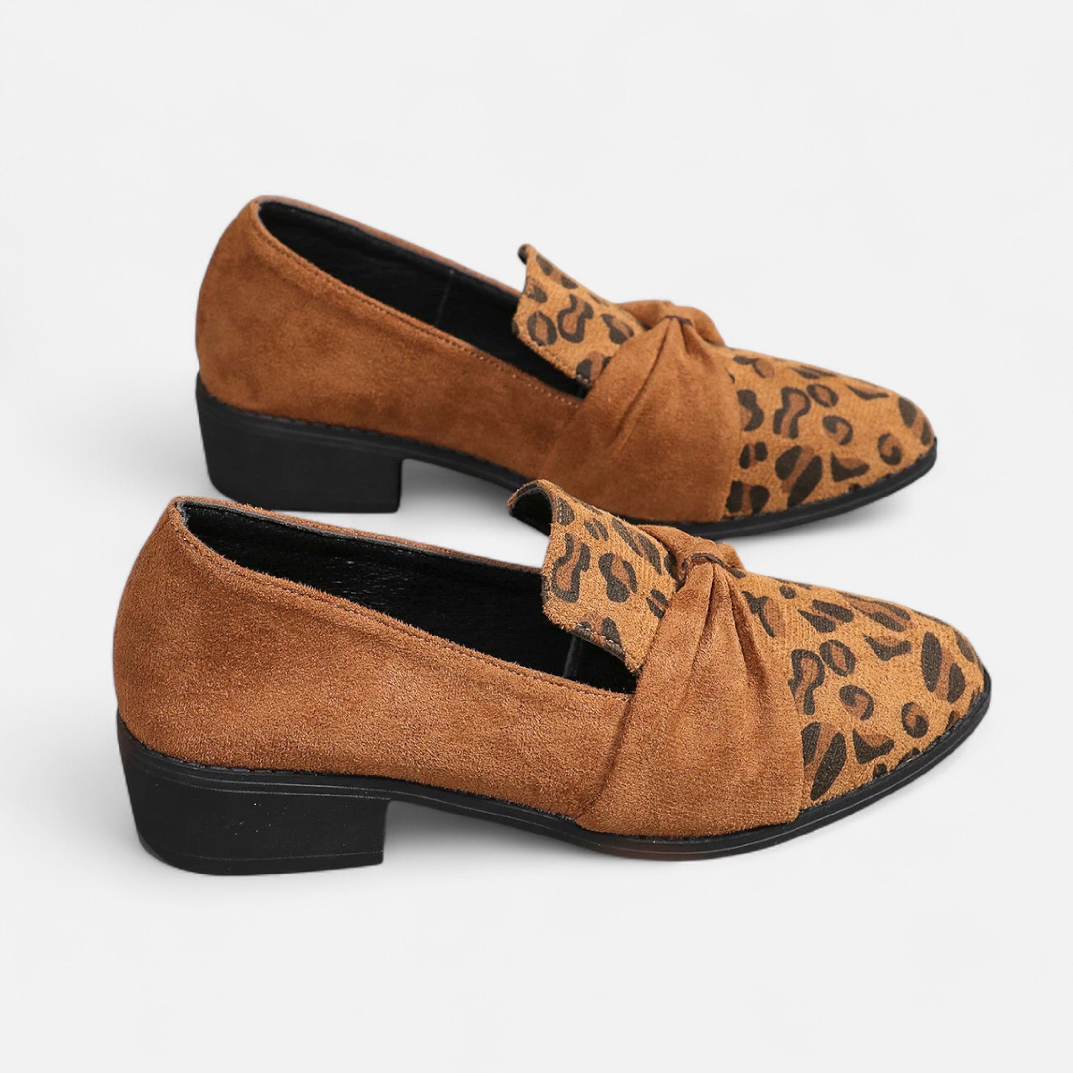 Maison Dresson | Women’s Suede Loafers – Leopard Print Mid-Heel