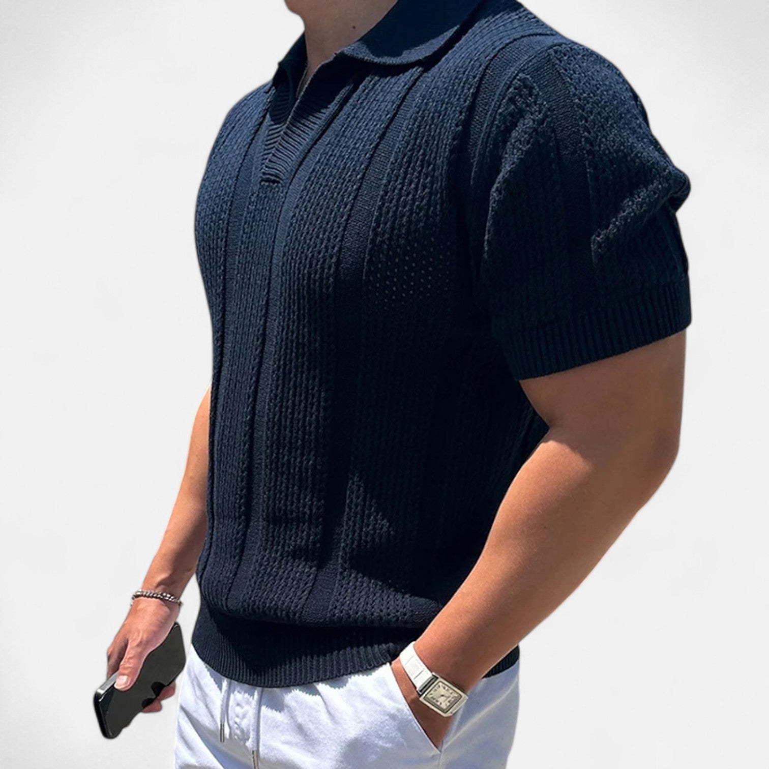 Maison Dresson | Men’s Cotton Mesh Short‑Sleeve Polo – Slim Fit, Vintage‑Inspired Elegance