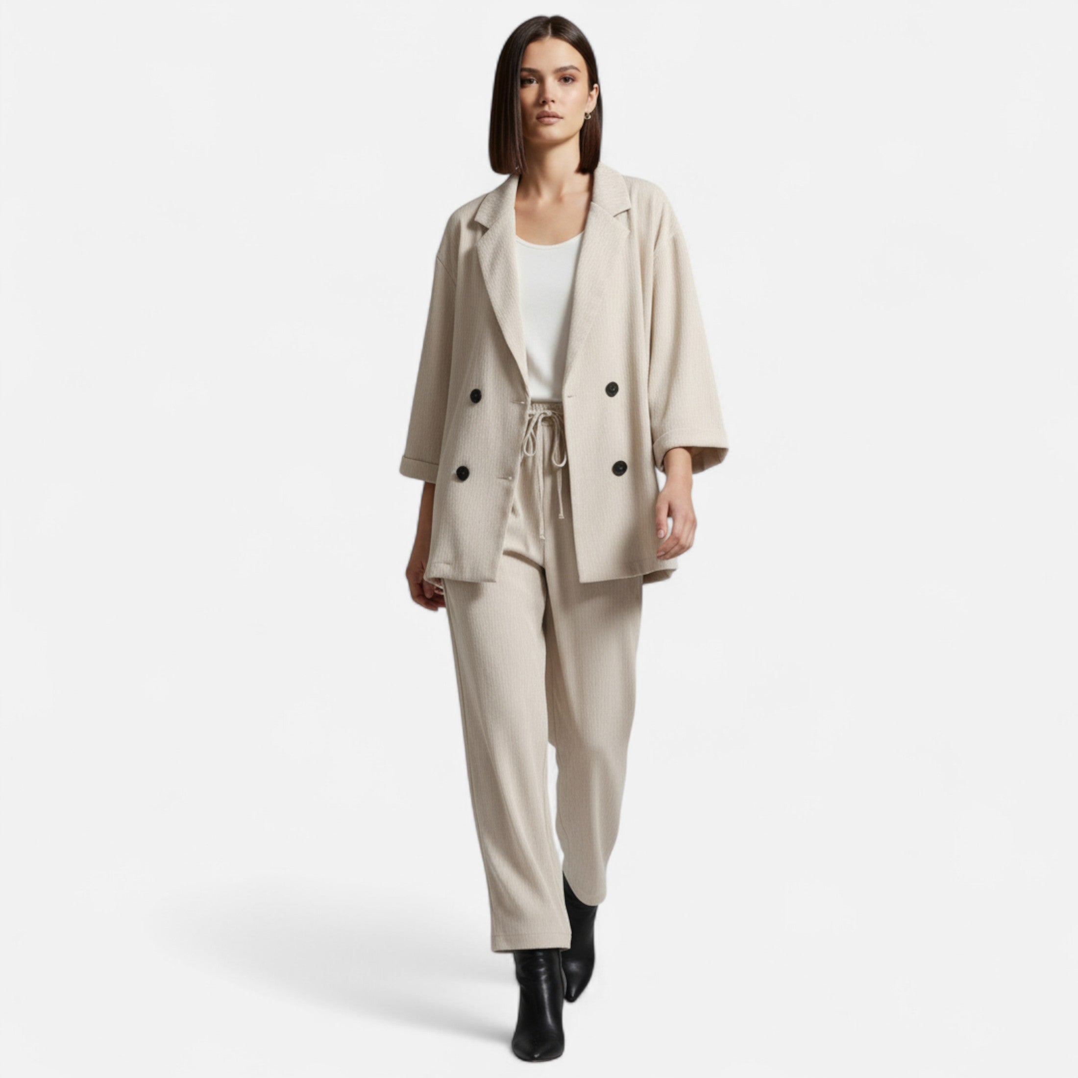 Maison Dresson | Women’s Wrinkled Suit Jacket & Pants Set – Sculpted Autumn Elegance