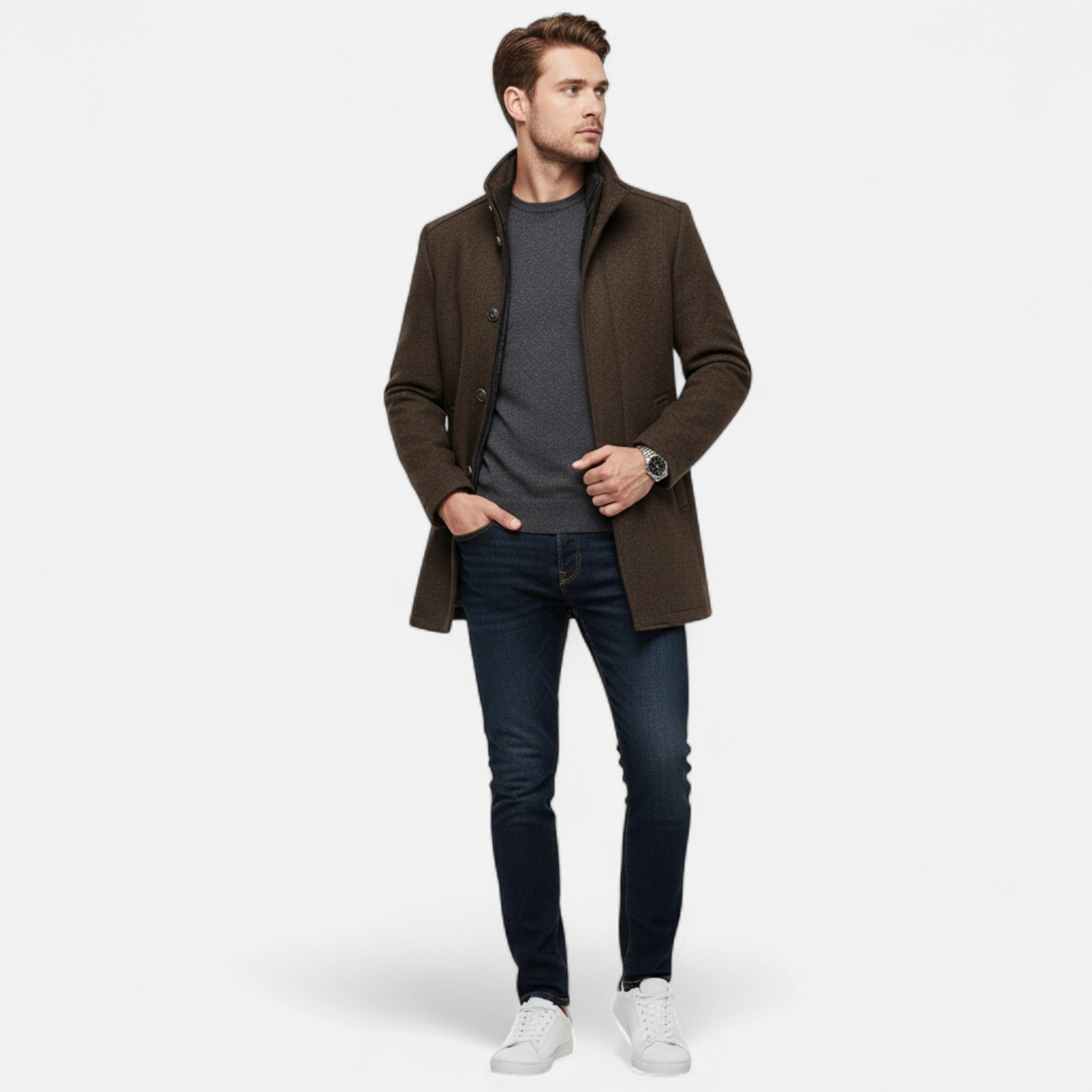 Maison Dresson | Men's Long Wool Overcoat with Vest Panel