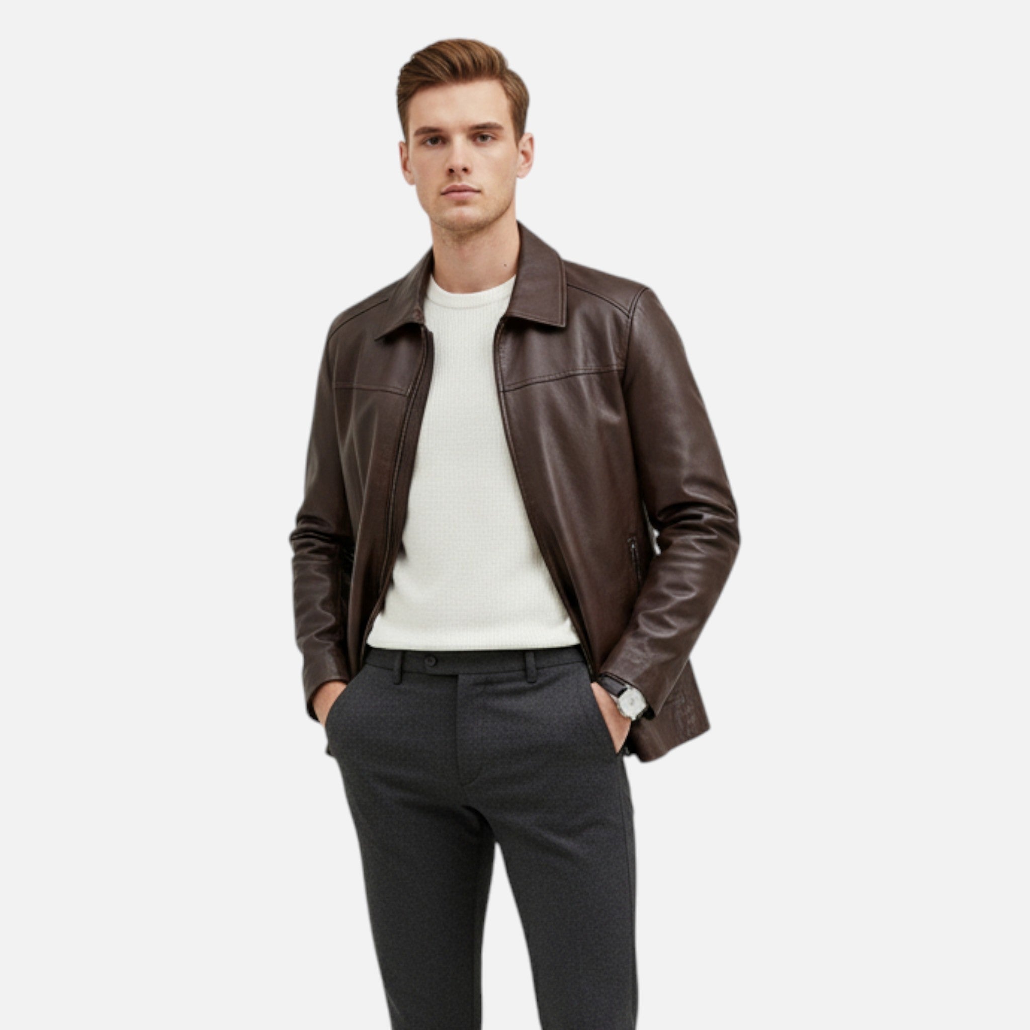 Maison Dresson | Men’s PU Leather Jacket – Stand Collar Autumn Elegance